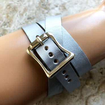 Apple Silver Color Triple Wrap Around Wrist Leather Elegant Band for iWatch All Series 38mm 40mm 41mm 42mm 44mm 45mm 49mm Bracelet Strap