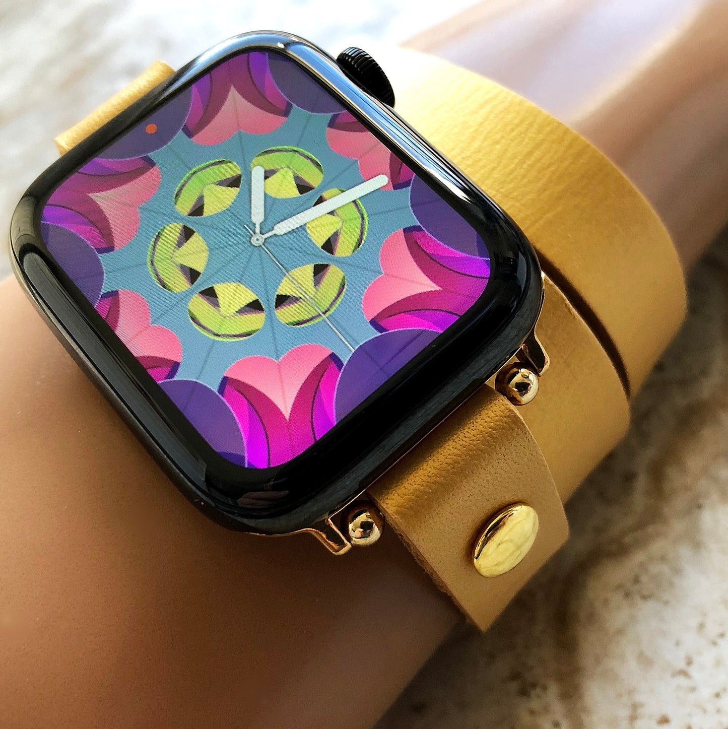 Apple Gold Color Triple Wrap Around Wrist Leather Band for iWatch Ultra 2 49mm and 9 8 Series 41mm 45mm Case Handmade Bracelet Strap
