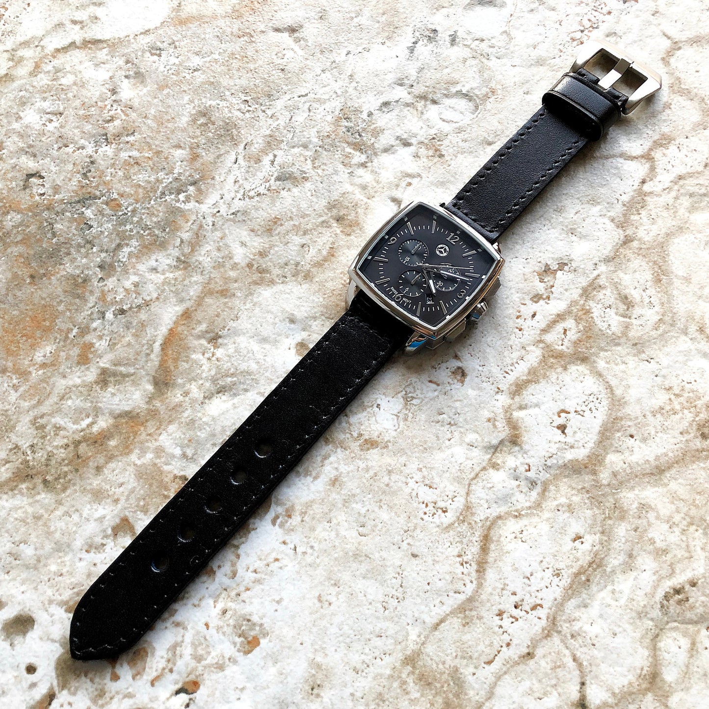 Black Color 20mm 22mm 24mm Width Handmade Double Sided Stitched Premium Genuine Leather Watch Band Strap Kit for Watches - Pins Buckle Tool