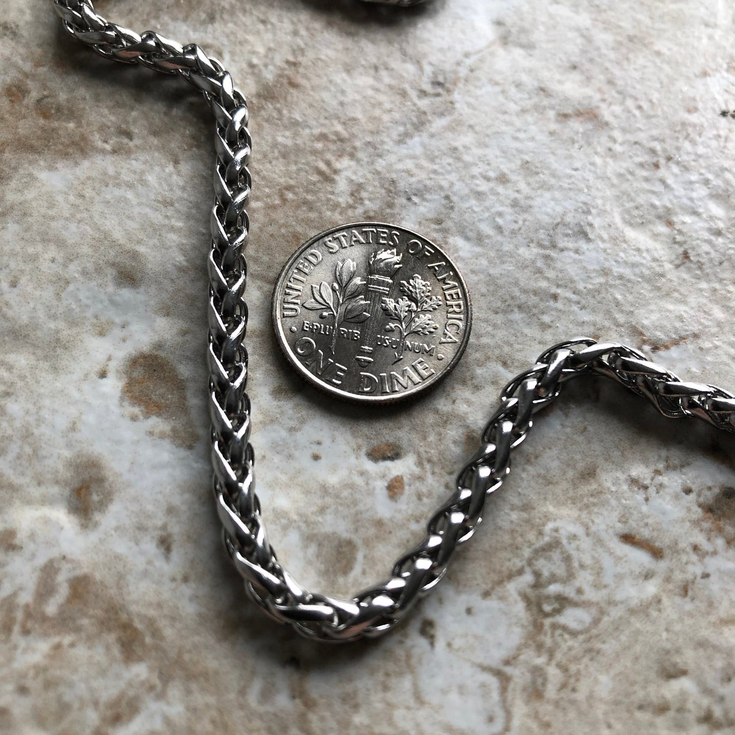 6mm Wheat Silver Shiny Color Stainless Steel Curb Chains Necklace Round Spiga Unisex Customisable Size Jewelry Tarnish Resistant Very Strong