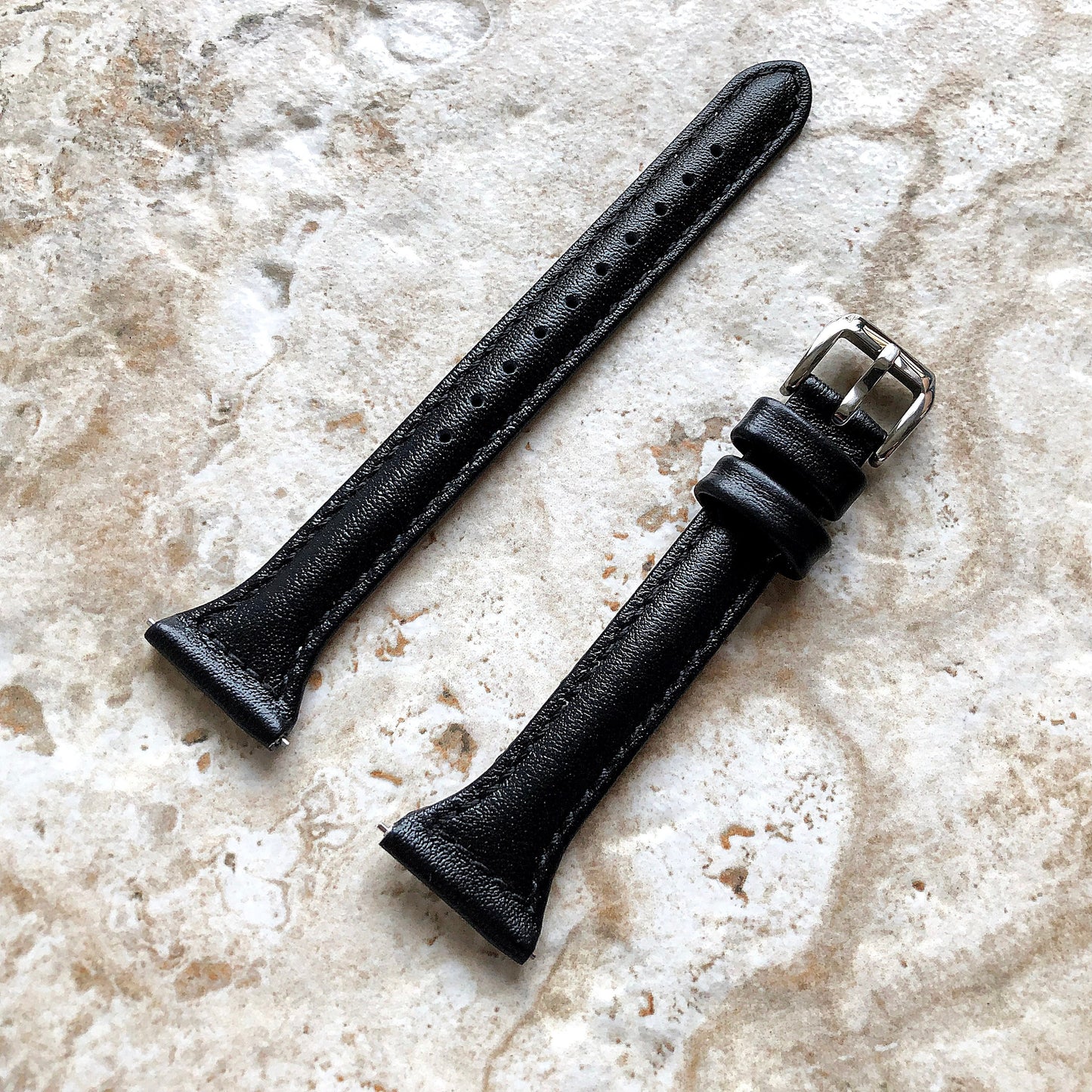 Black Slim Band for Samsung Watch 7 6 5 4 40mm 44mm 45mm Classic 42mm 43mm 46mm 47mm Leather with Stitches Bracelet Strap Quick Release B20