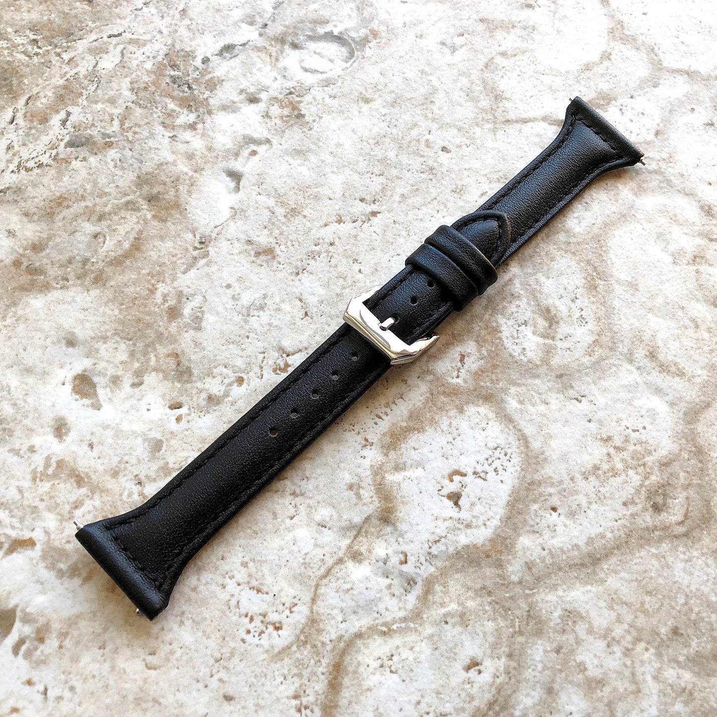 Black Slim Band for Samsung Watch 7 6 5 4 40mm 44mm 45mm Classic 42mm 43mm 46mm 47mm Leather with Stitches Bracelet Strap Quick Release B20