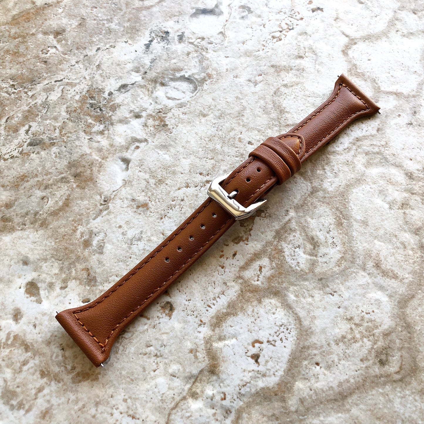Brown Slim Band for Samsung Watch 7 6 5 4 40mm 44mm 45mm Classic 42mm 43mm 46mm 47mm Leather with Stitches Bracelet Strap Quick Release B20