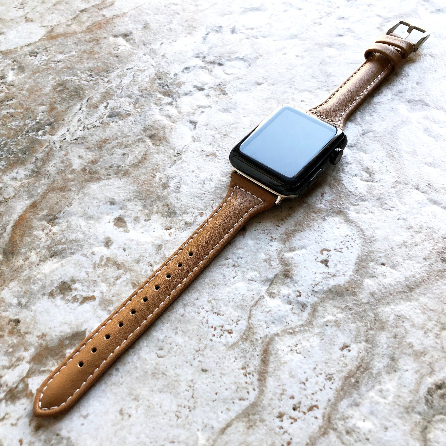 Apple Light Brown Slim Elegant Soft Leather Band Strap Bracelet for iWatch All Series 38mm 40mm 41mm 42mm 44mm 45mm 49mm Case