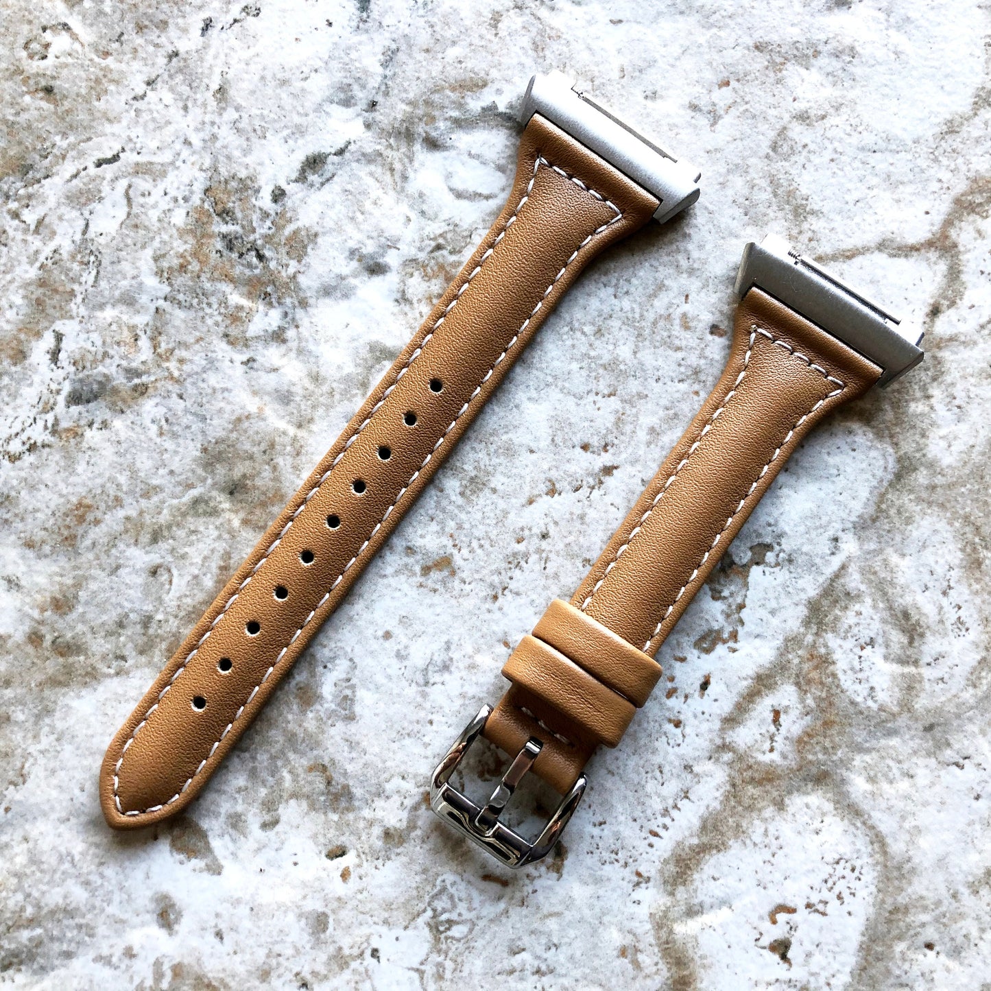 Fitbit Ionic Light Brown Slim Elegant Soft Leather Band Strap Bracelet for Smartwatch Quick Release Adapters in Silver Rose Gold Black