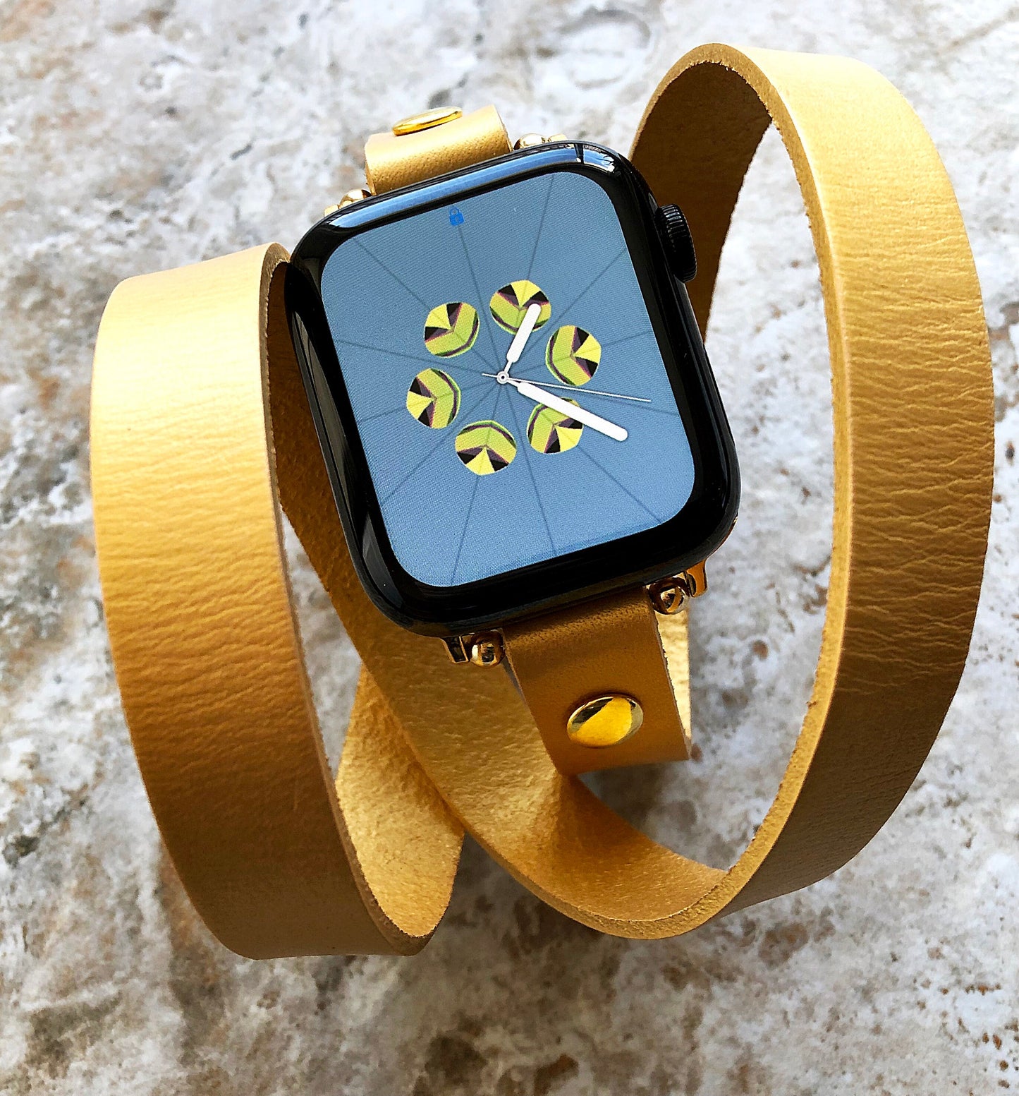 Apple Gold Color Triple Wrap Around Wrist Leather Band for iWatch Ultra 2 49mm and 9 8 Series 41mm 45mm Case Handmade Bracelet Strap