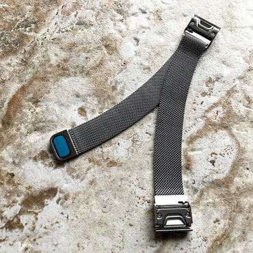 Silver Color Garmin Band Compatible with Epix Gen 2 Fenix Quatix 5 6 7 Pro MARQ Stainless Steel Milanese Mesh Strap Quick Fit Bands A22-B20