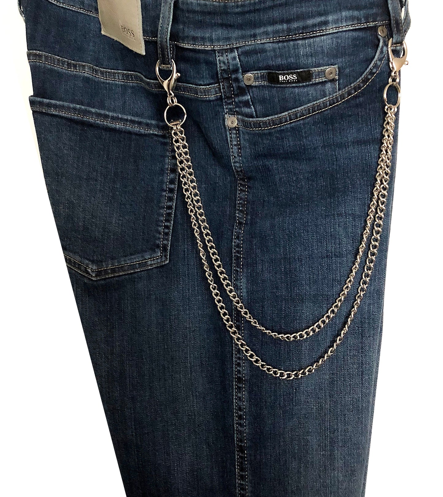 Fashion Wallet Chain Double Curb Silver Shiny Color Stainless Steel Cable Unisex Customisable Tarnish Resistant Very Strong 21" Inches 54cm