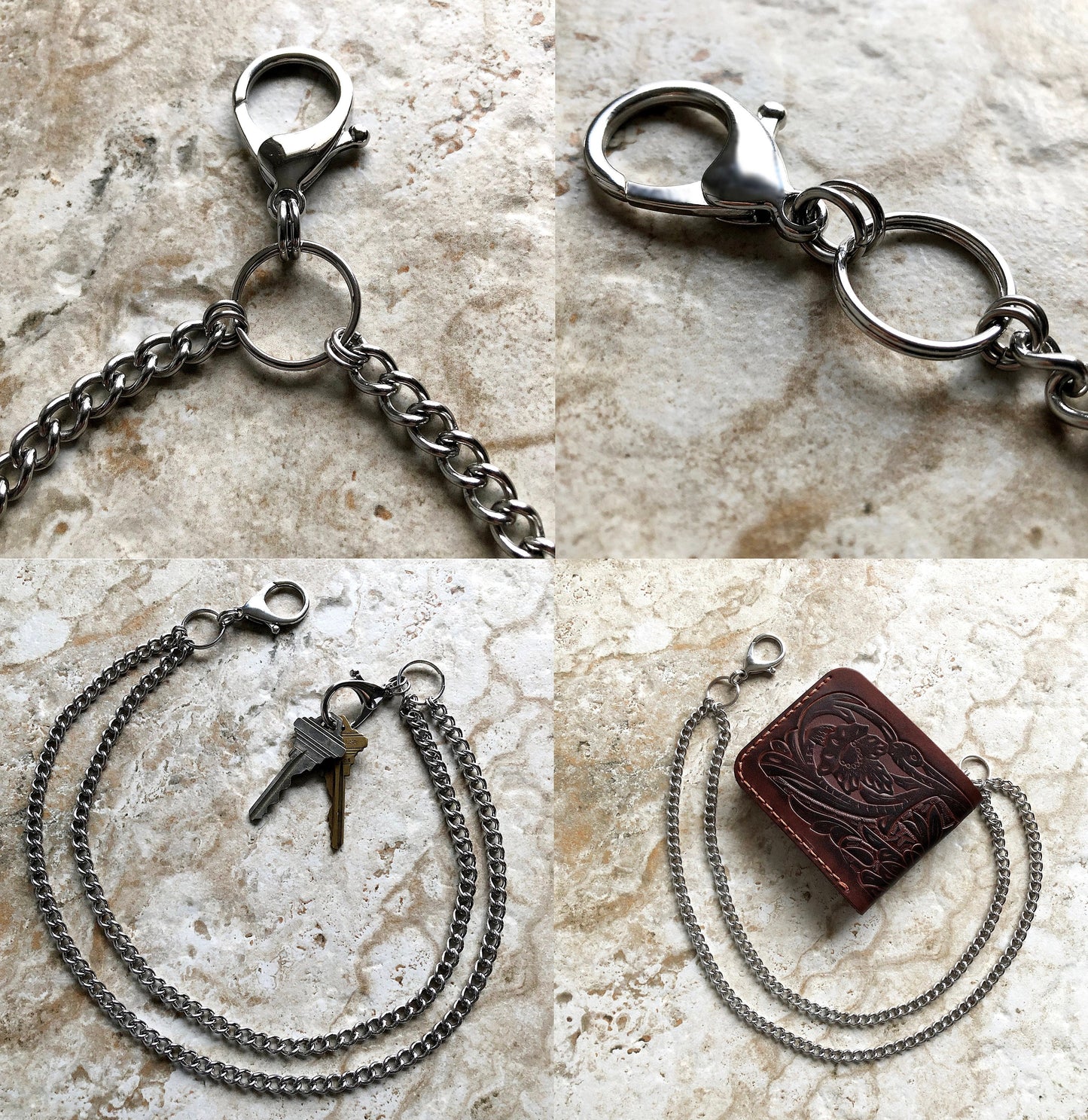 Fashion Wallet Chain Double Curb Silver Shiny Color Stainless Steel Cable Unisex Customisable Tarnish Resistant Very Strong 21" Inches 54cm