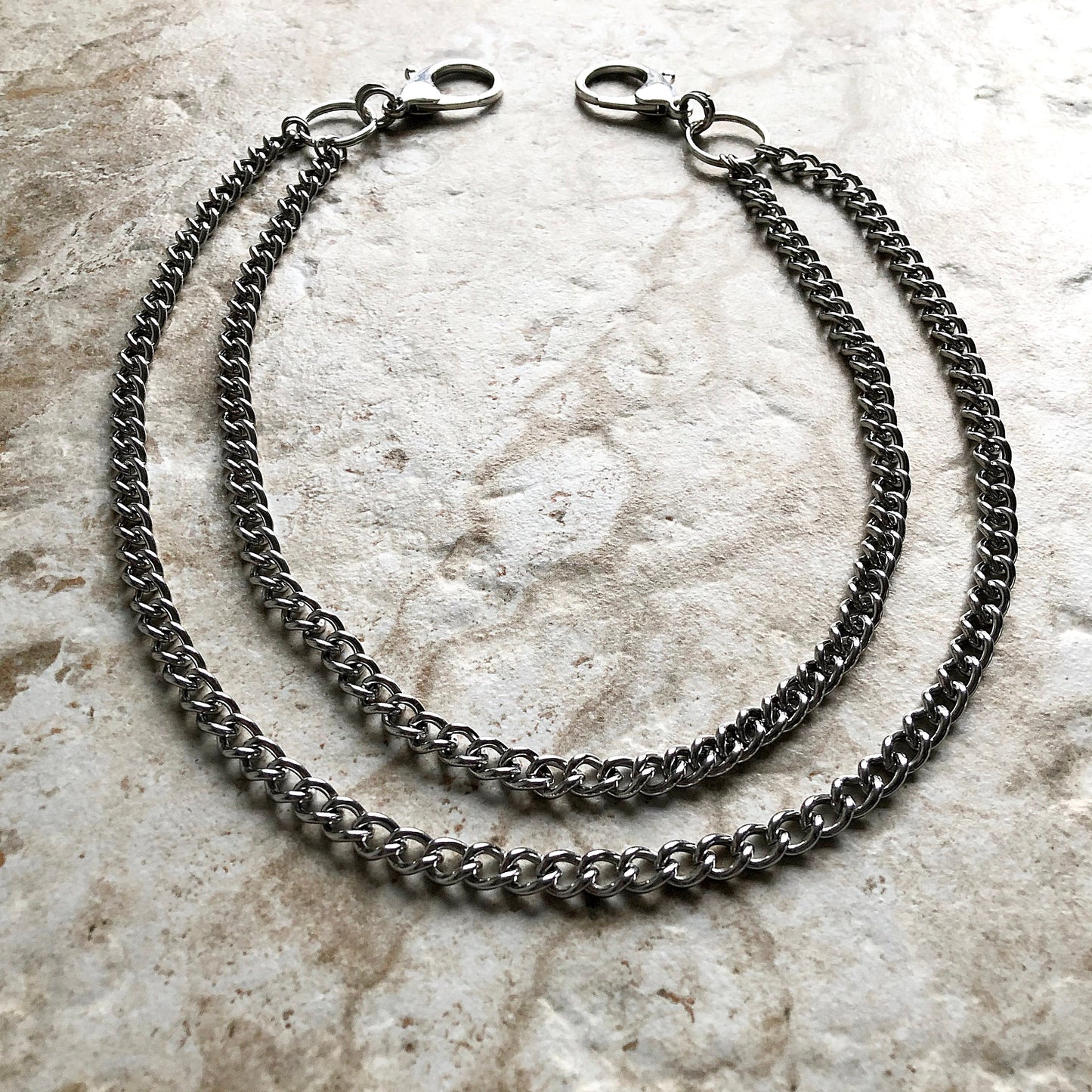Fashion Wallet Chain Double Curb Silver Shiny Color Stainless Steel Cable Unisex Customisable Tarnish Resistant Very Strong 21" Inches 54cm