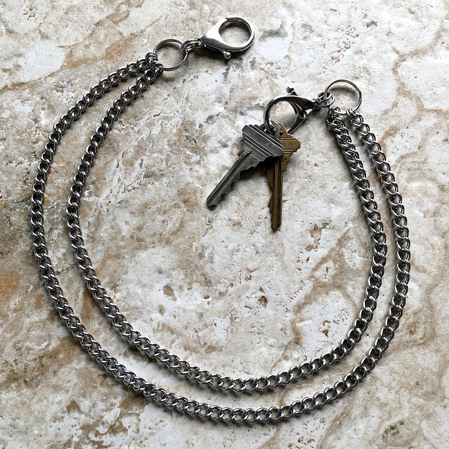 Fashion Wallet Chain Double Curb Silver Shiny Color Stainless Steel Cable Unisex Customisable Tarnish Resistant Very Strong 21" Inches 54cm