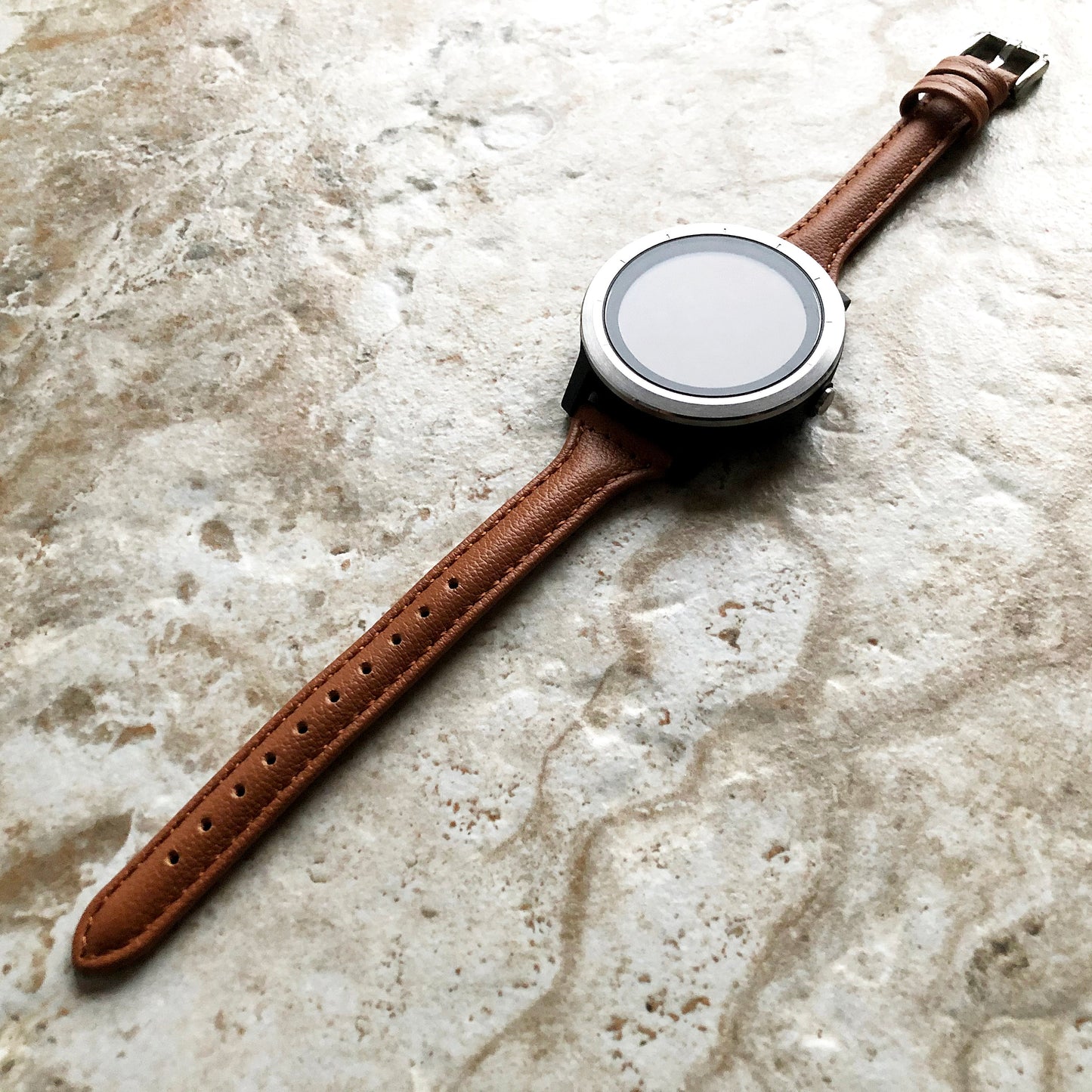 Garmin Brown Elegant Band for Vivoactive 5 3 and Music (Verizon) Slim Leather with Stitches Bracelet Strap Cuff Wristband Quick Release B20