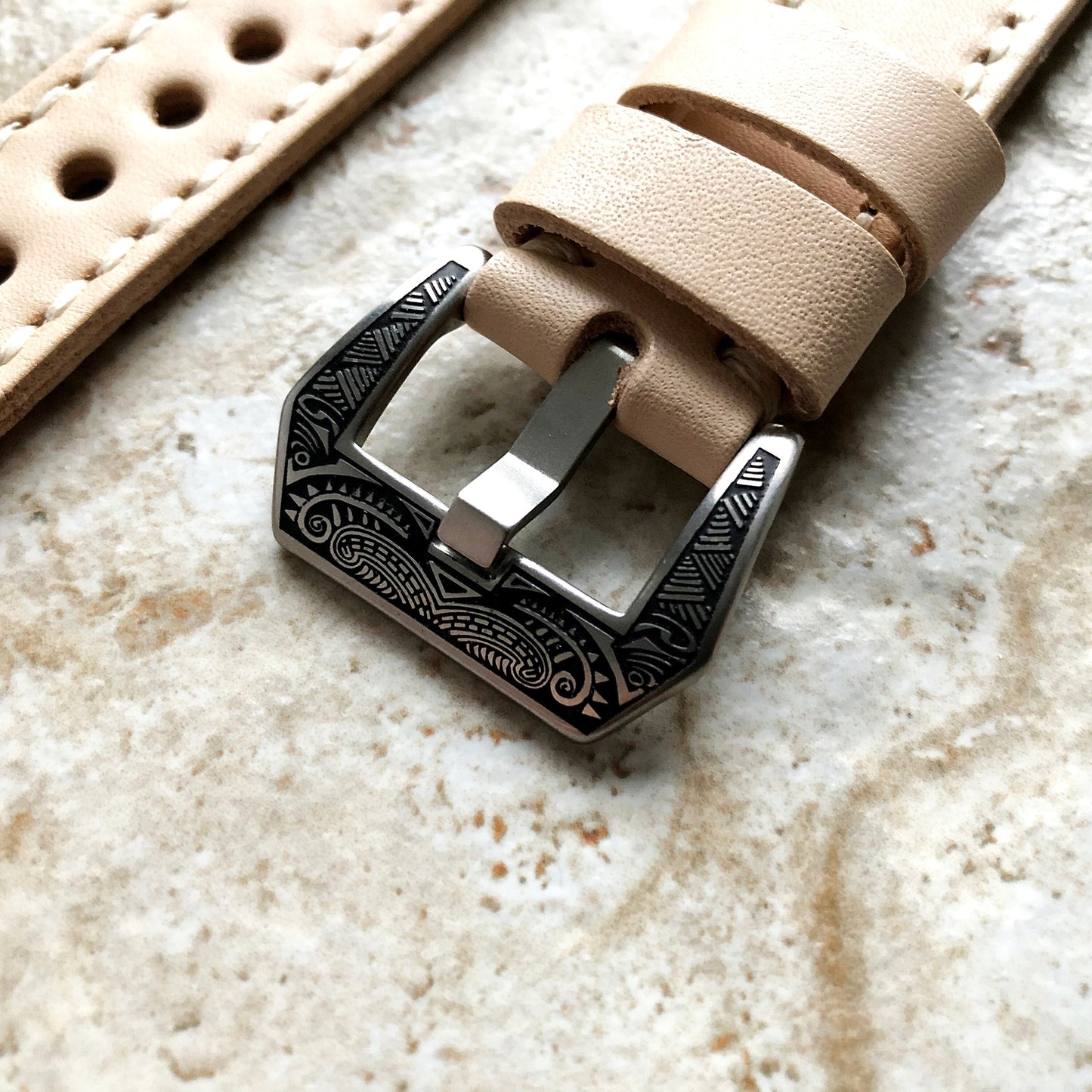 Garmin Veggie Tanned Leather Band for Venu GPS Smartwatch Natural Color Premium Bracelet with Stitches Cuff Wristband Strap Pins Tool V20