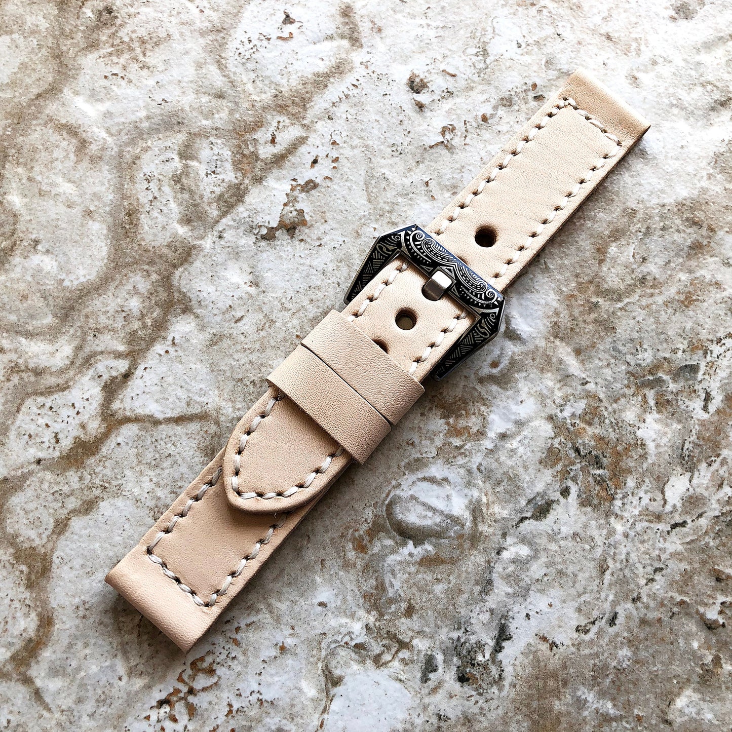 New 18mm 19mm 20mm 21mm 22mm 23mm 24mm 25mm Veggie Tanned Leather Fully Stitched Watch Band Strap Natural Color Soft Comfort - Pins and Tool