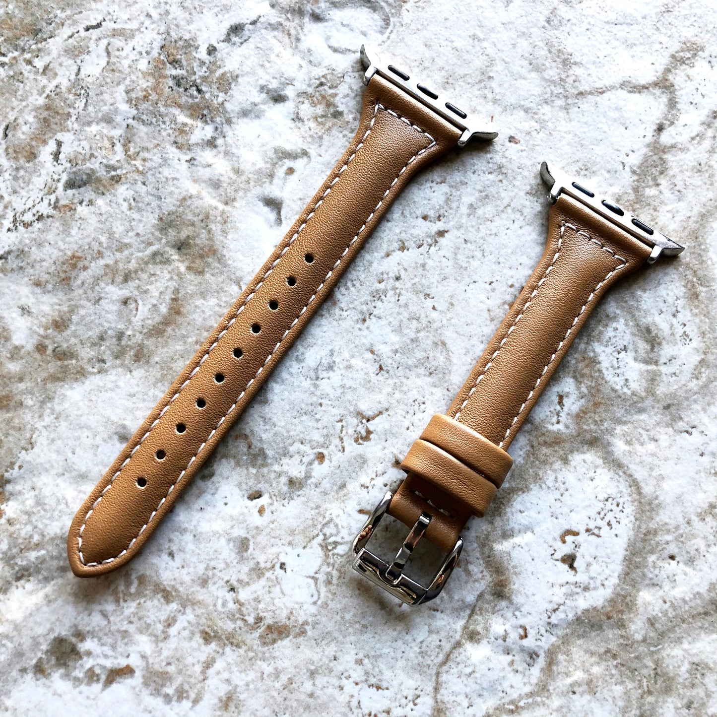 Apple Light Brown Slim Elegant Soft Leather Band Strap Bracelet for iWatch All Series 38mm 40mm 41mm 42mm 44mm 45mm 49mm Case