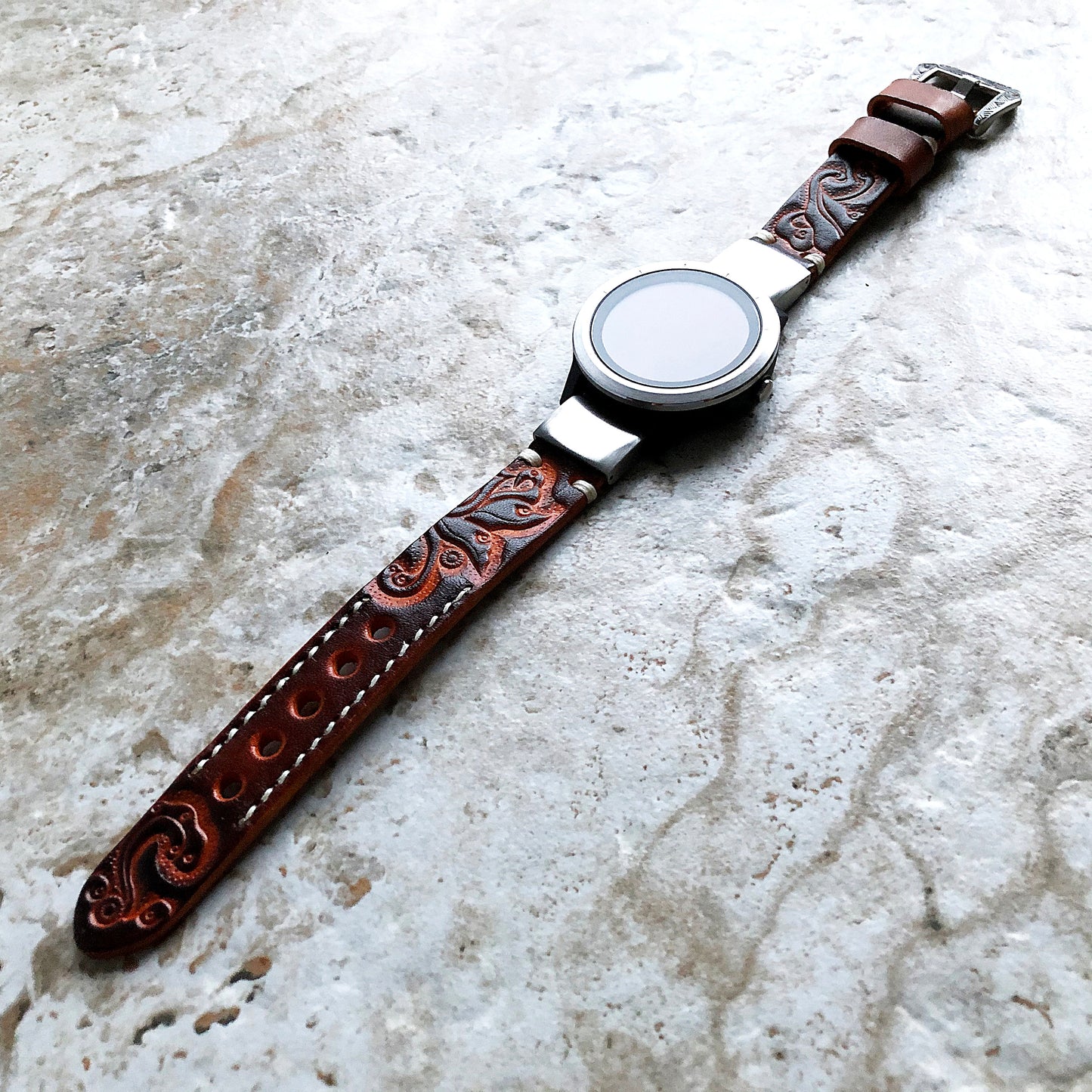 Garmin Brown and Orange Band for epix Pro Gen 2 42mm and fenix 6S Pro 5S fenix 5S Plus Tooled Embossed Leather Quick Fit Watch Strap A20-B18