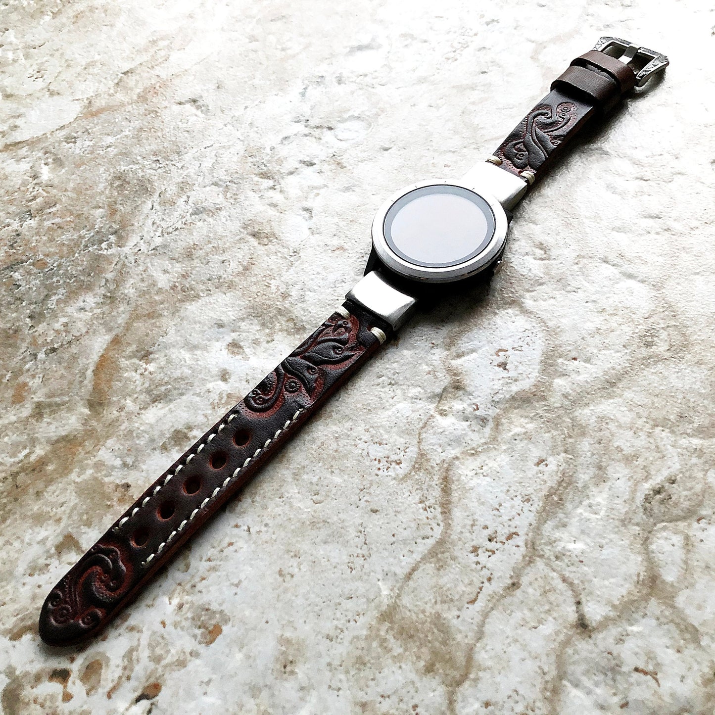 Garmin Dark Brown Band for D2 Delta S Instinct 2S Descent Mk2S Mk3 Mk3i 43mm Approach S70 42mm Embossed Leather Quick Fit Strap A20-B18