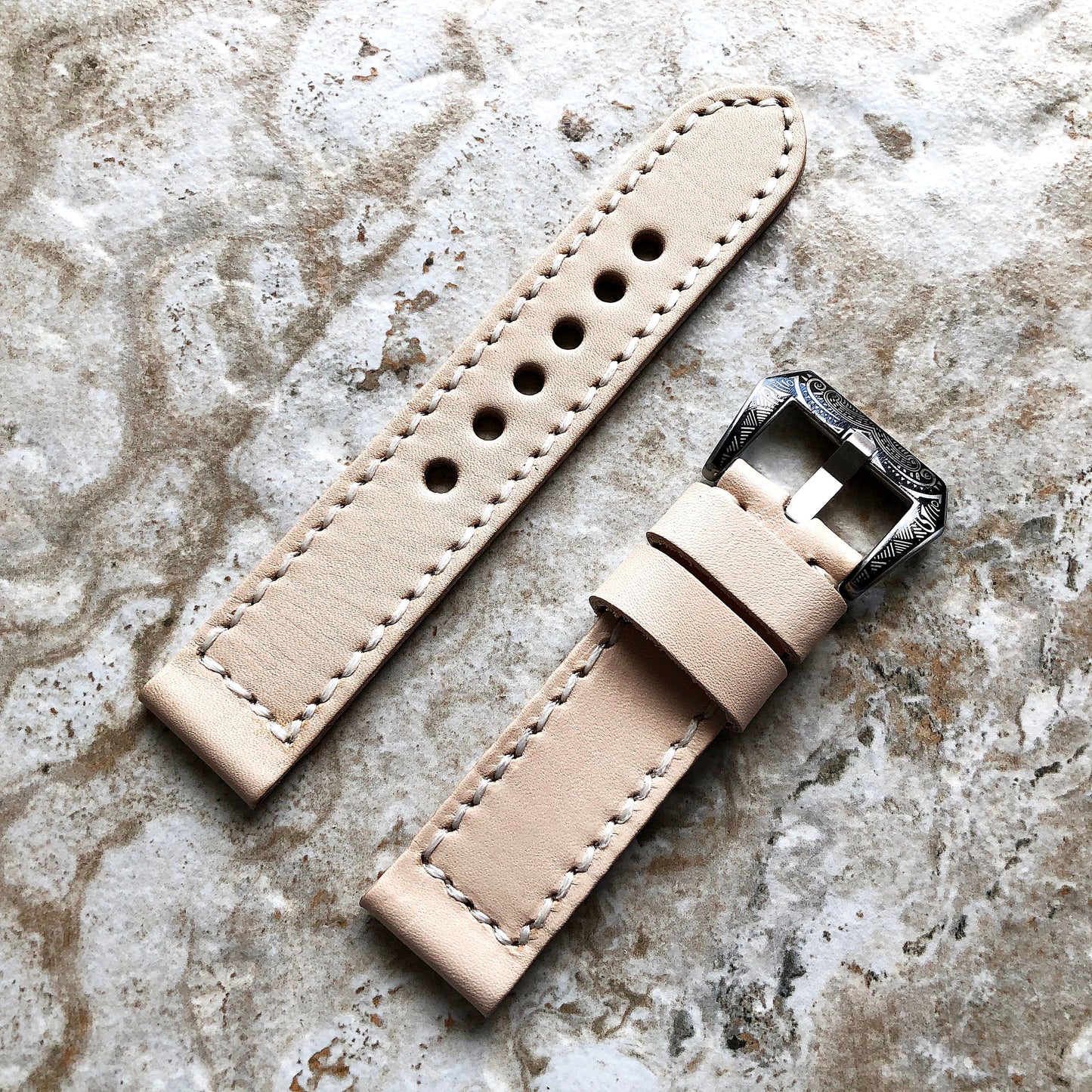 New 18mm 19mm 20mm 21mm 22mm 23mm 24mm 25mm Veggie Tanned Leather Fully Stitched Watch Band Strap Natural Color Soft Comfort - Pins and Tool