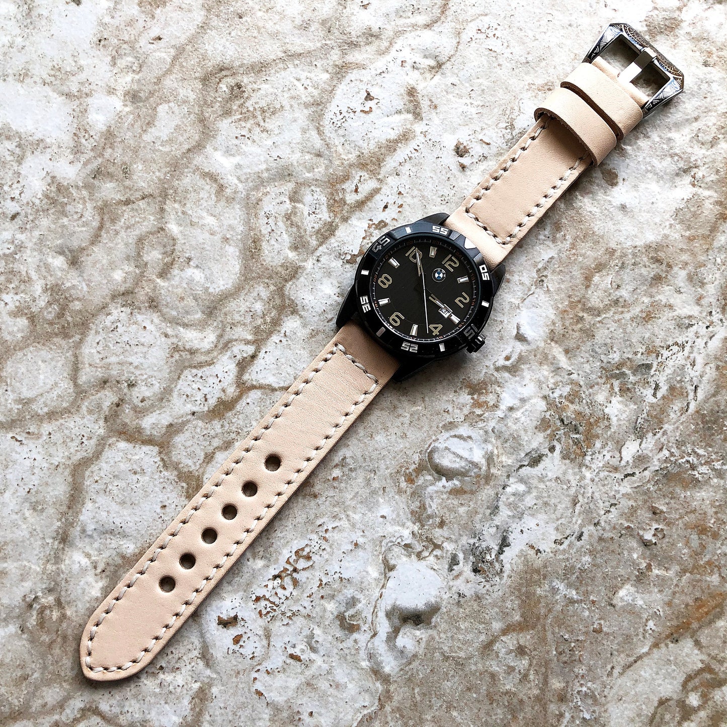 New 18mm 19mm 20mm 21mm 22mm 23mm 24mm 25mm Veggie Tanned Leather Fully Stitched Watch Band Strap Natural Color Soft Comfort - Pins and Tool
