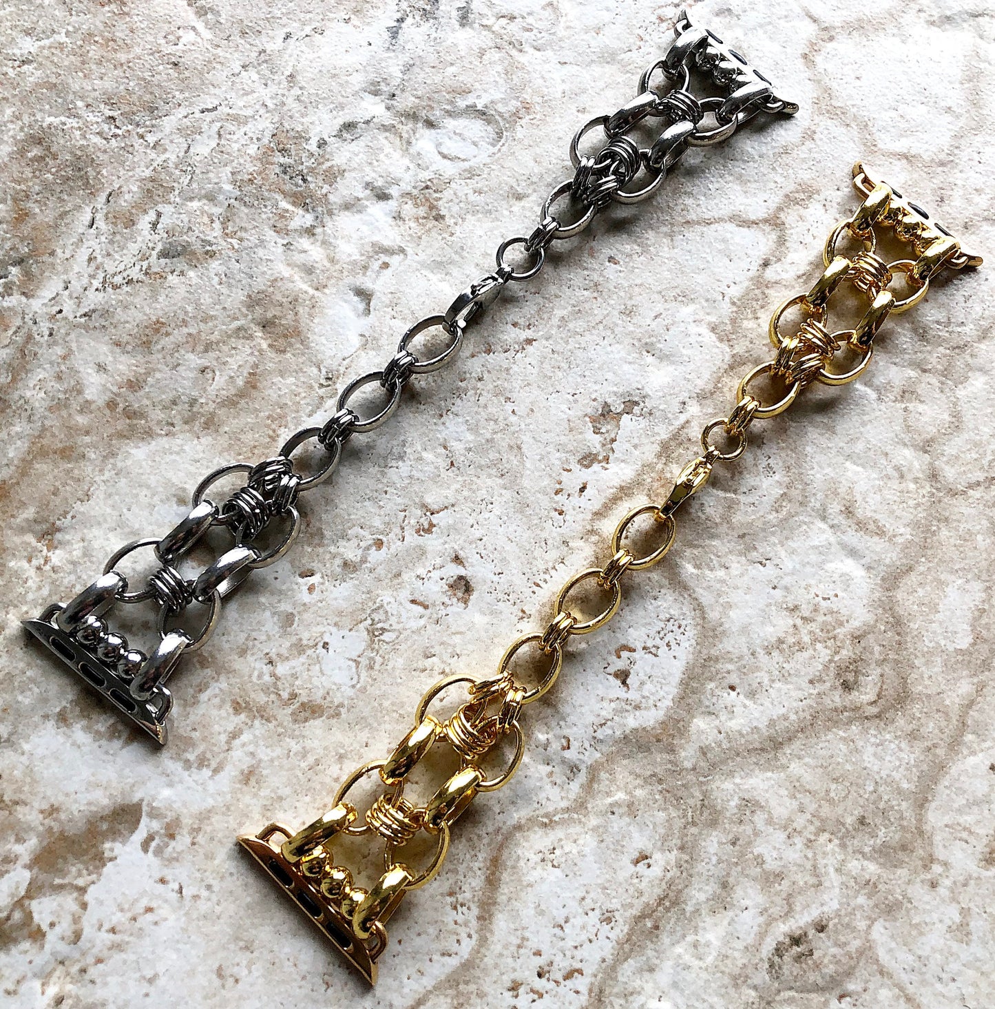 New Apple Watch Band Bracelet Convex Chain Link Stainless Steel Gold Color for iWatch Ultra 2 49mm and 9 8 Series 41mm 45mm Handmade Strap