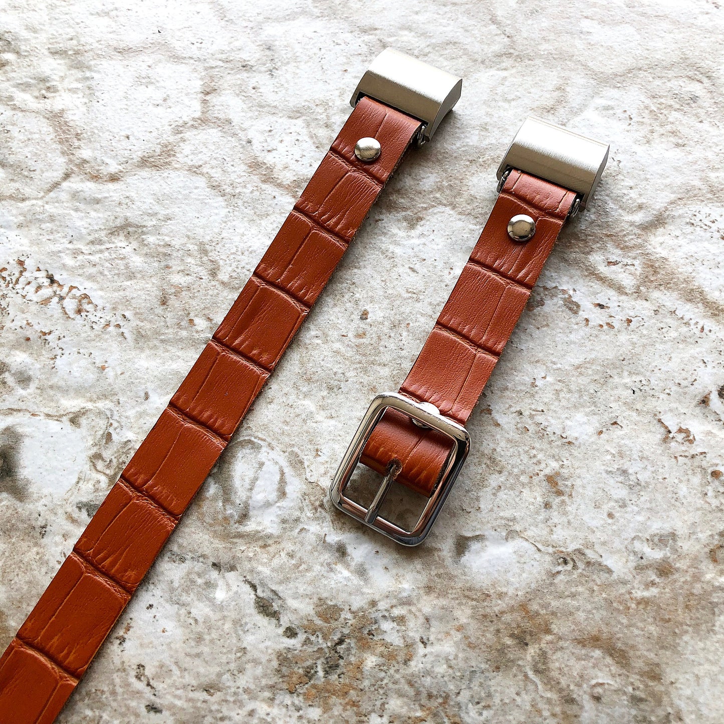 Fitbit Charge 6 5 4 3 2 Fitness Tracker Brown Crocodile Alligator Pattern Embossed Leather Bracelet Band Triple Wrap Around Wrist Strap