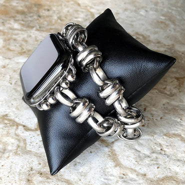 Apple Watch Band Bracelet for iWatch Ultra 2 49mm and 9 8 Series 41mm 45mm Case Double Chain Link Stainless Steel Silver Color Ellipse Strap