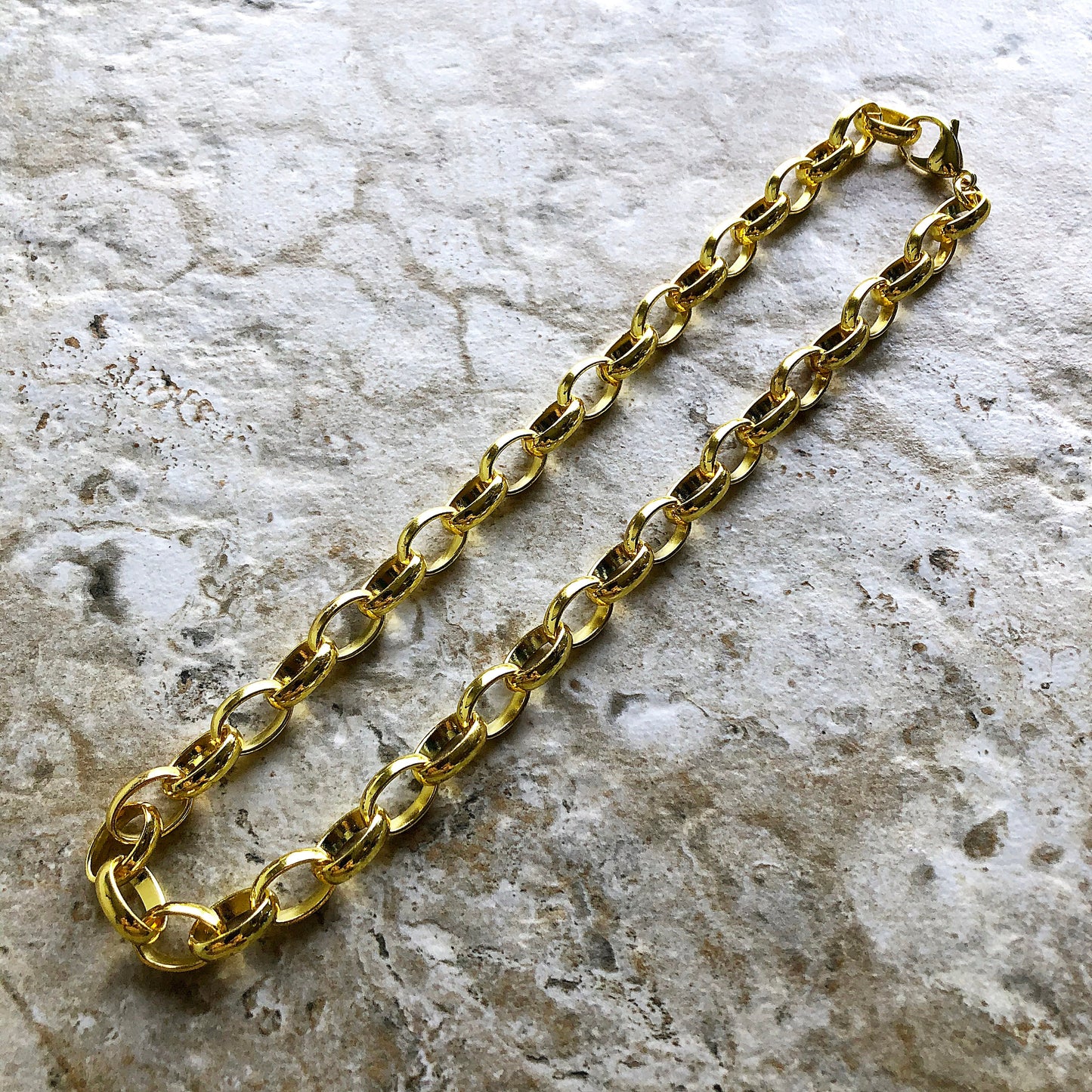 10mm Width Gold Shiny Color Stainless Steel Chains Bracelets Elipse Links Customisable Size Unisex Jewelry Tarnish Resistant Very Strong