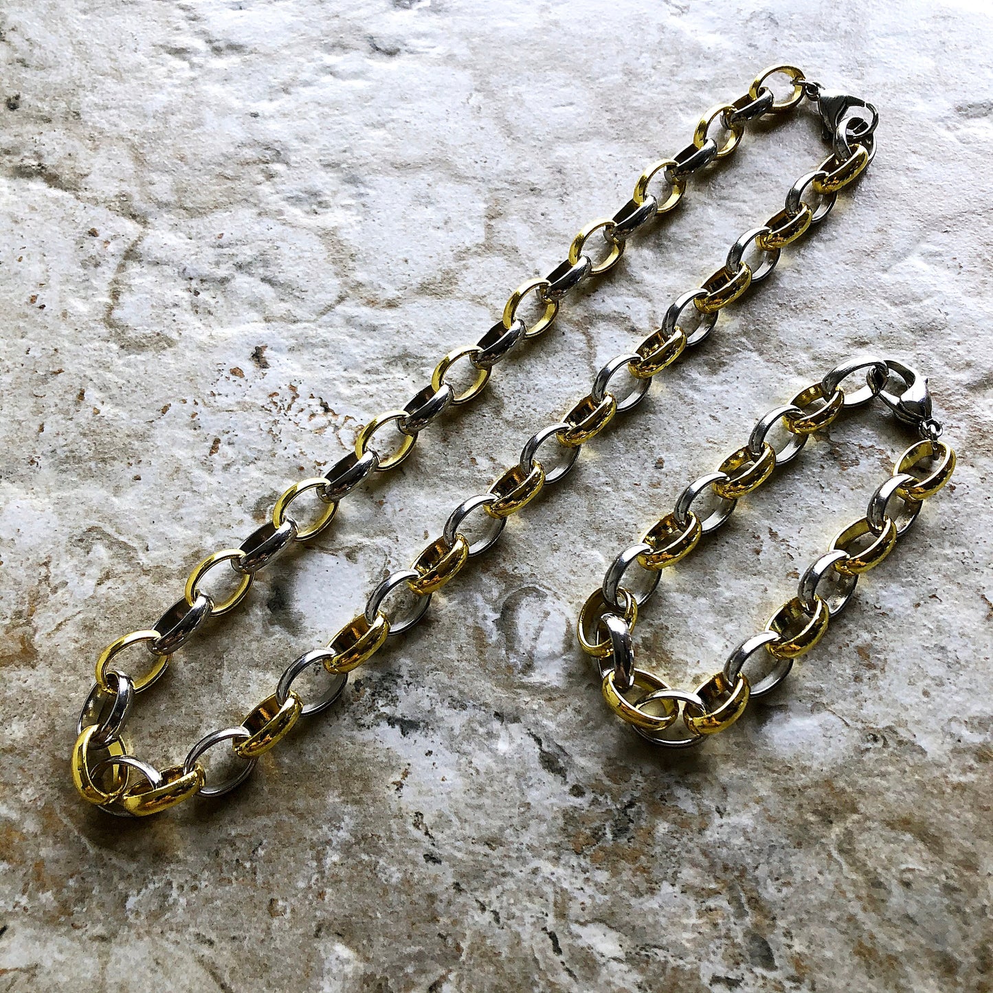 10mm Width Gold and Silver Shiny Stainless Steel Chains Bracelet Elipse Links Customisable Size Unisex Jewelry Tarnish Resistant Very Strong
