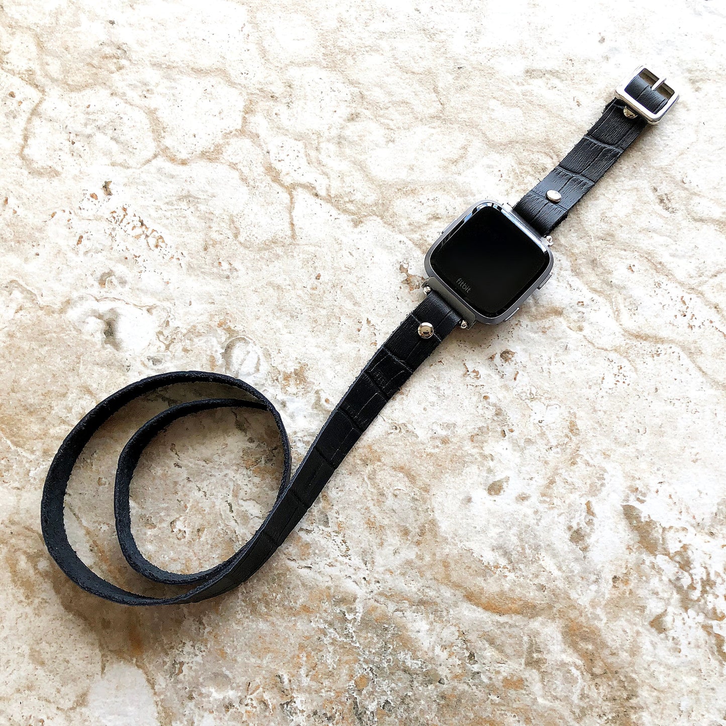 Black Fitbit Versa 2 3 4 Sense 2 Band Crocodile Alligator Pattern Leather Bracelet Triple Wrap Around Wrist Straps Silver Rose Gold Black