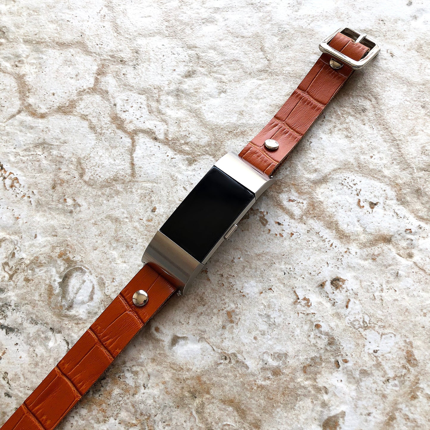 Fitbit Charge 6 5 4 3 2 Fitness Tracker Brown Crocodile Alligator Pattern Embossed Leather Bracelet Band Triple Wrap Around Wrist Strap