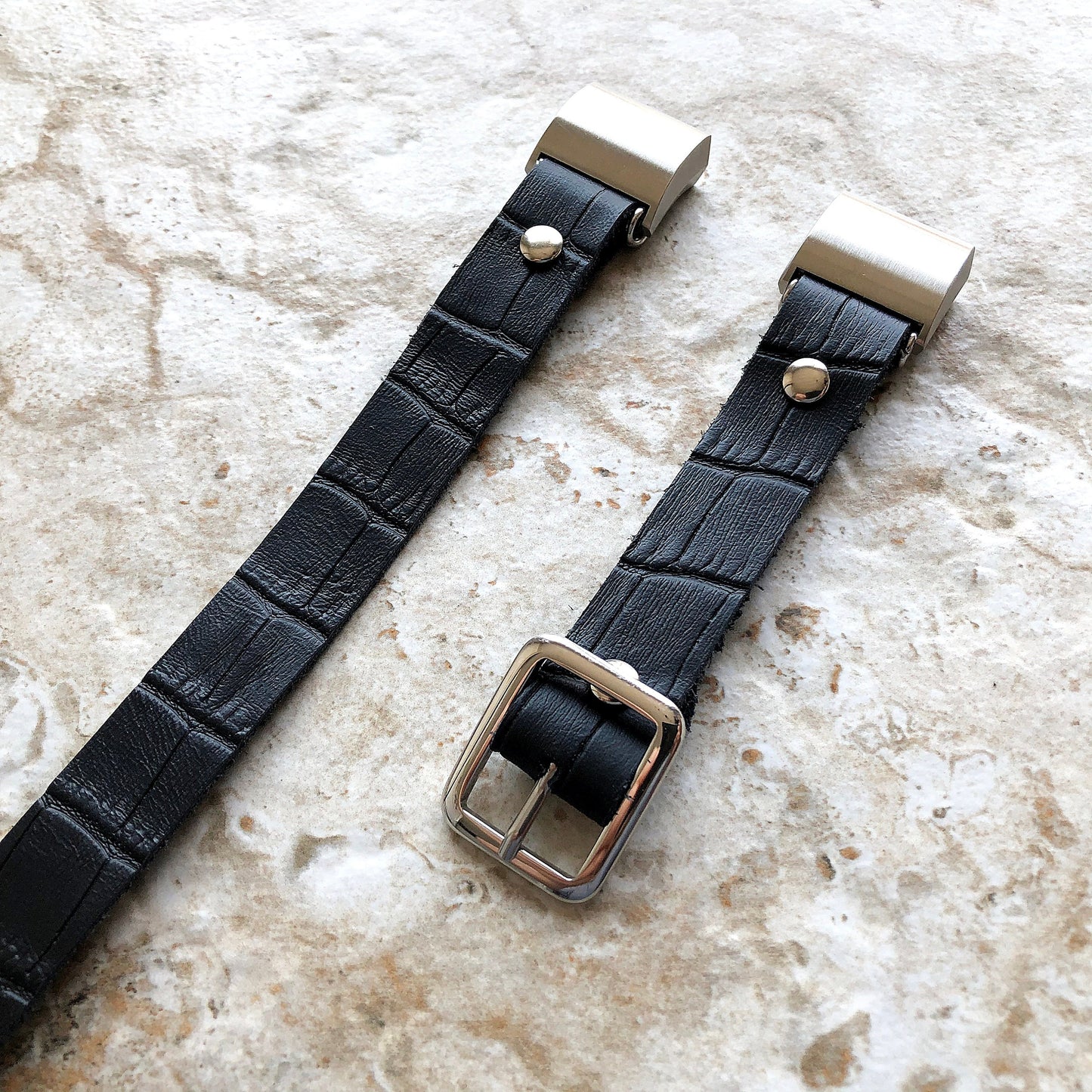 Fitbit Charge 6 5 4 3 2 Fitness Tracker Black Crocodile Alligator Pattern Embossed Leather Bracelet Band Triple Wrap Around Wrist Strap