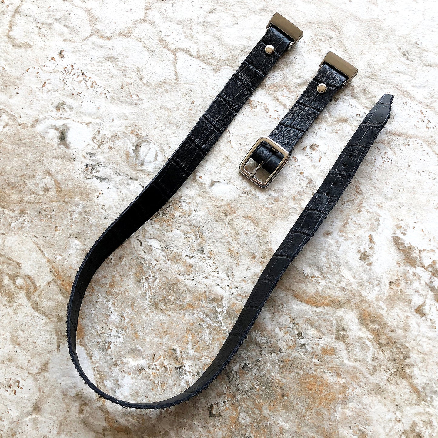 Fitbit Charge 6 5 4 3 2 Fitness Tracker Black Crocodile Alligator Pattern Embossed Leather Bracelet Band Triple Wrap Around Wrist Strap