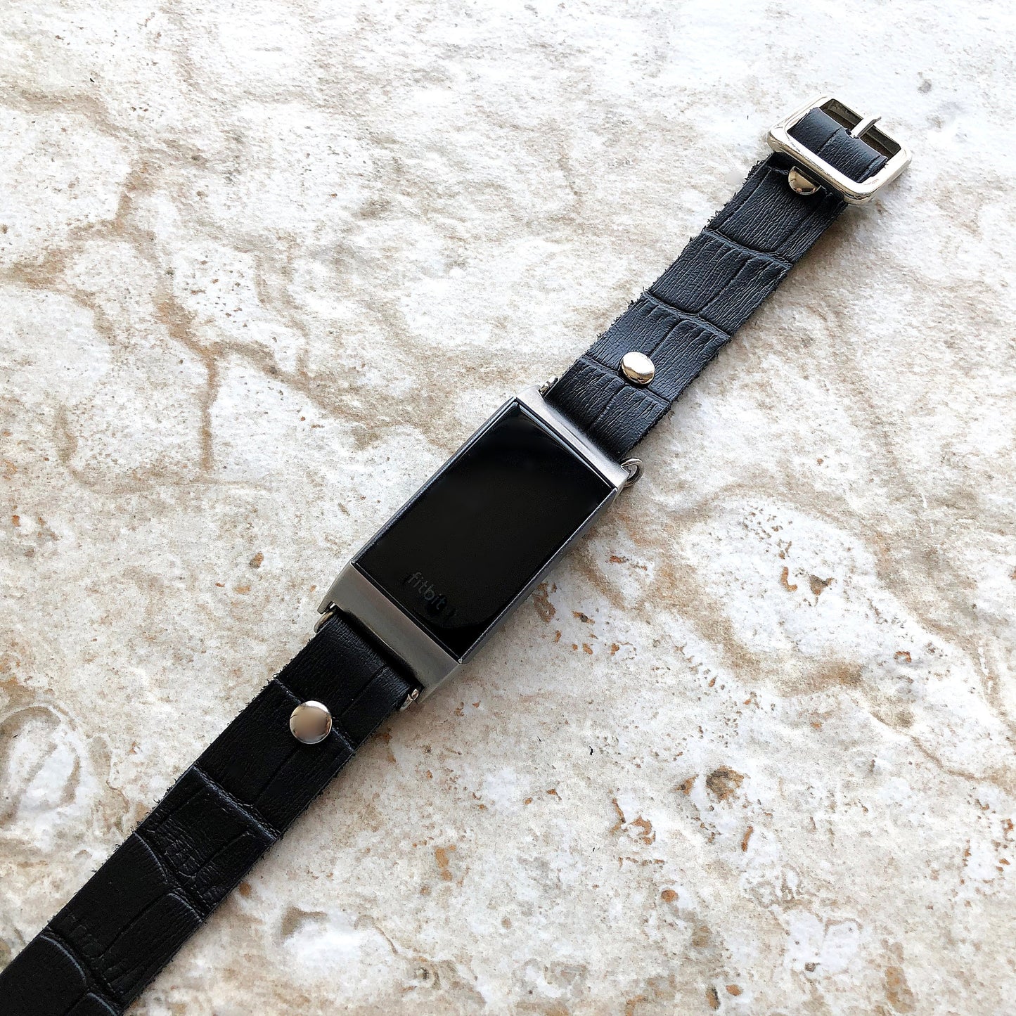 Fitbit Charge 6 5 4 3 2 Fitness Tracker Black Crocodile Alligator Pattern Embossed Leather Bracelet Band Triple Wrap Around Wrist Strap