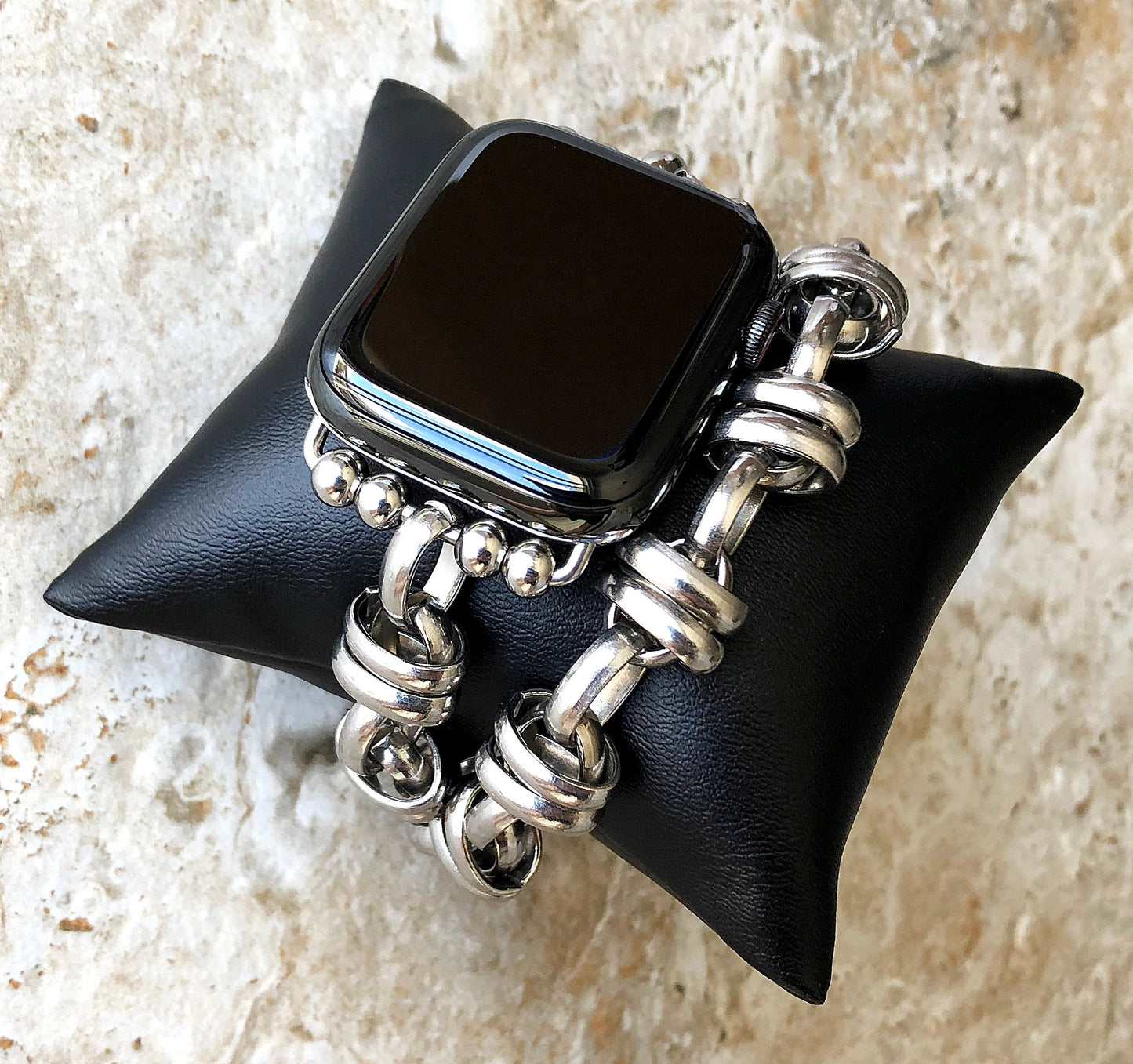 Apple Watch Band Bracelet for iWatch Ultra 2 49mm and 9 8 Series 41mm 45mm Case Double Chain Link Stainless Steel Silver Color Ellipse Strap