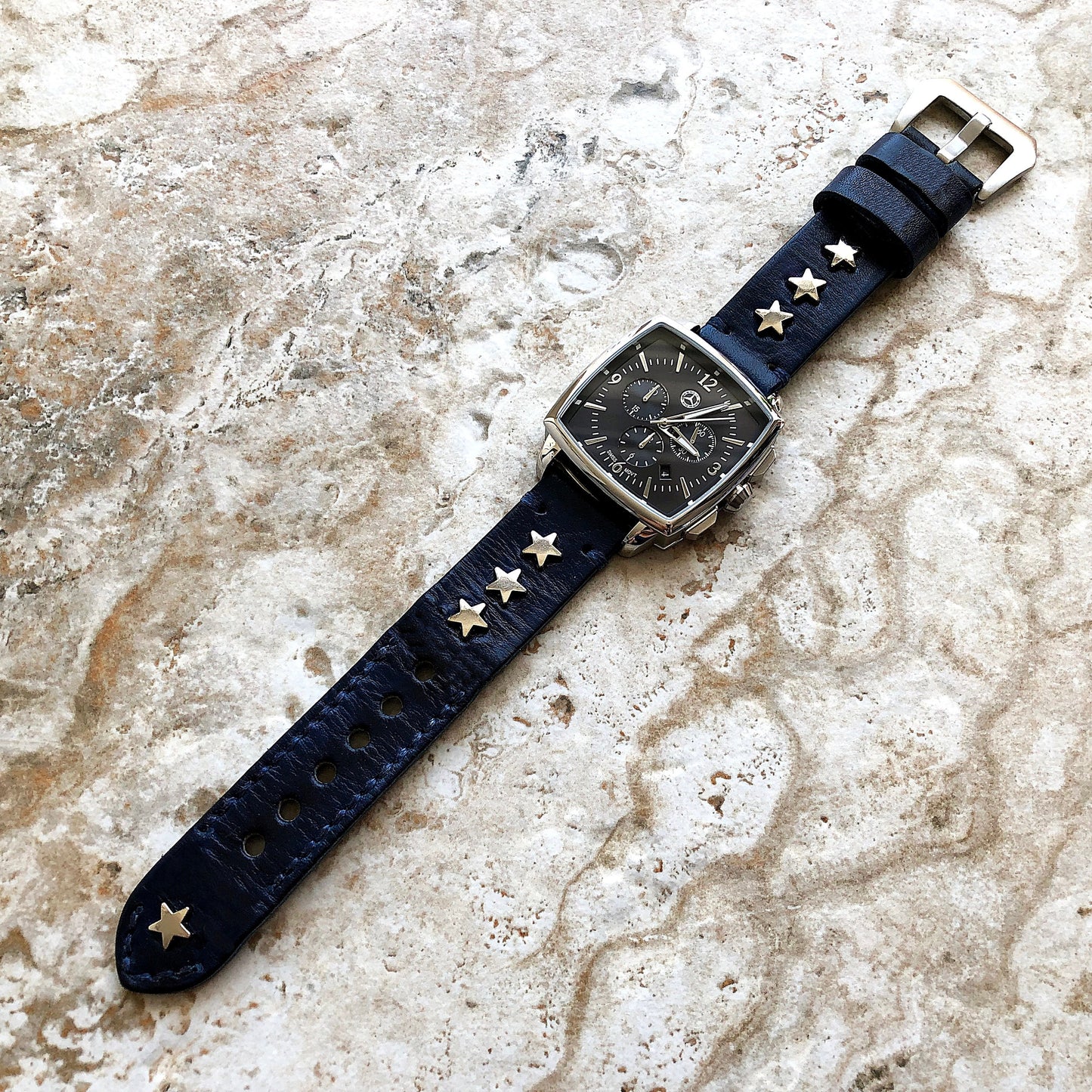 New Leather Watch Band Seven Stars Compatible with Apple Watch Fitbit Versa 2 3 4 Lite Sense 2 Ionic in Silver Rose Gold Black Finish