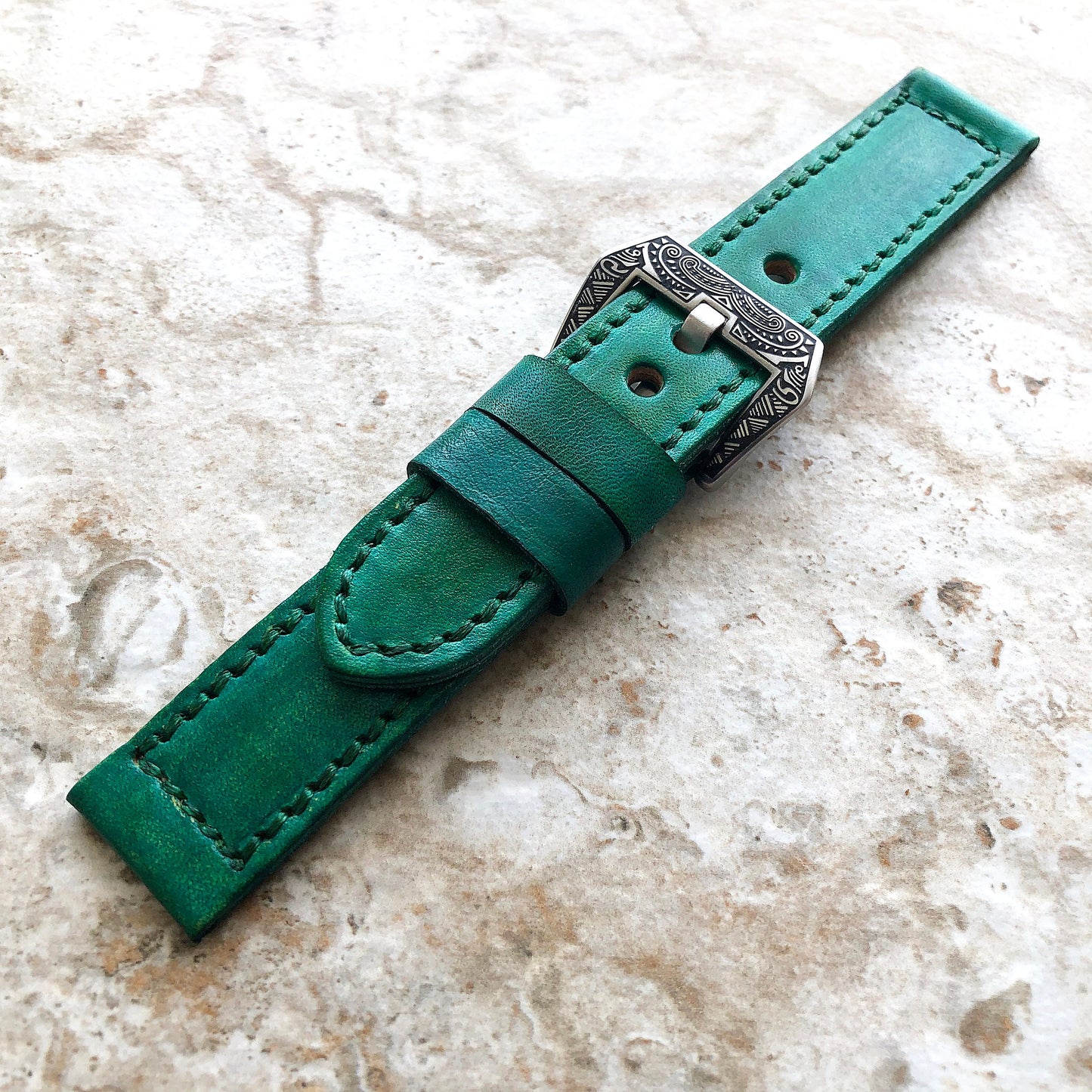 Brushed Green Band for Samsung Watch 7 6 5 4 40mm 44mm 45mm Classic 42mm 43 46mm 47mm Premium Leather Stitches Wristband Strap Pins Tool B20