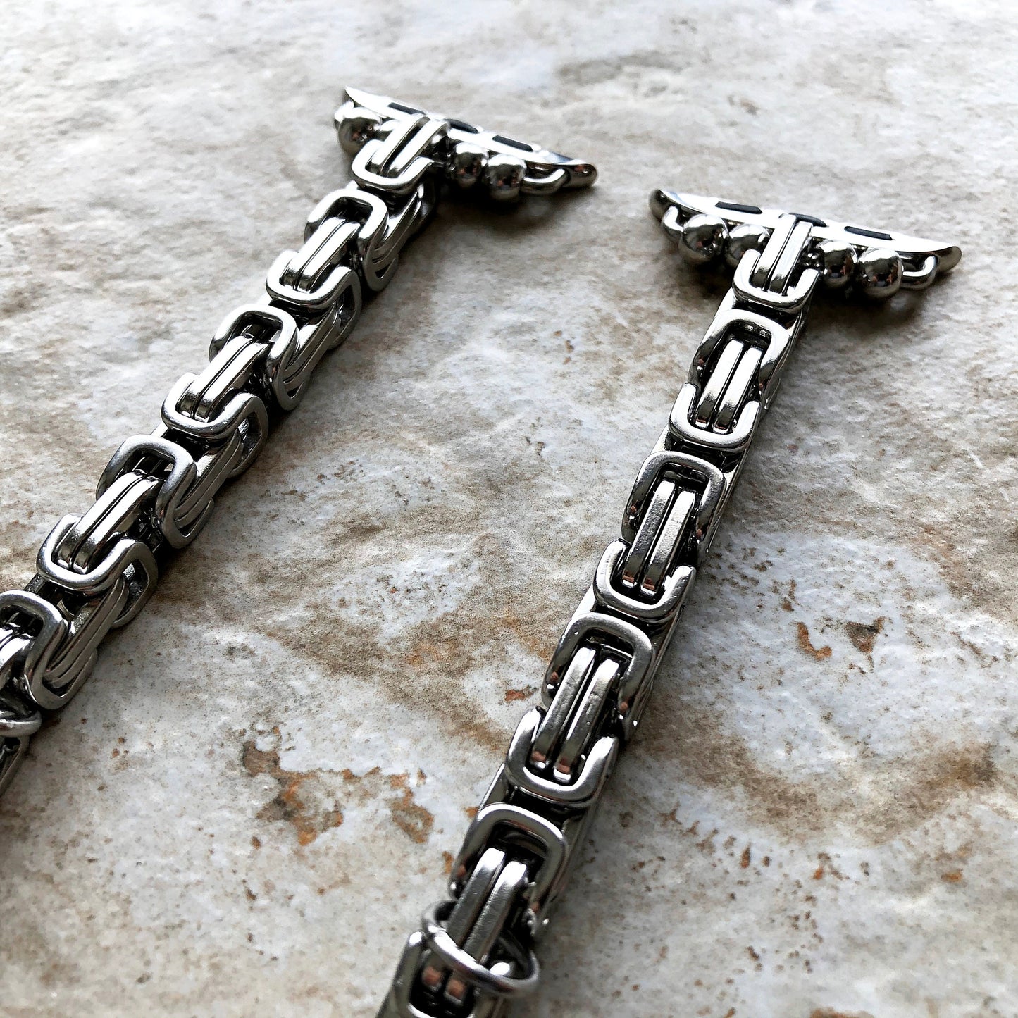 Apple Band Bracelet for iWatch Ultra 2 49mm and 9 8 Series 41mm 45mm Case Byzantine 8mm Chain Silver Stainless Steel Strap Tarnish Resistant