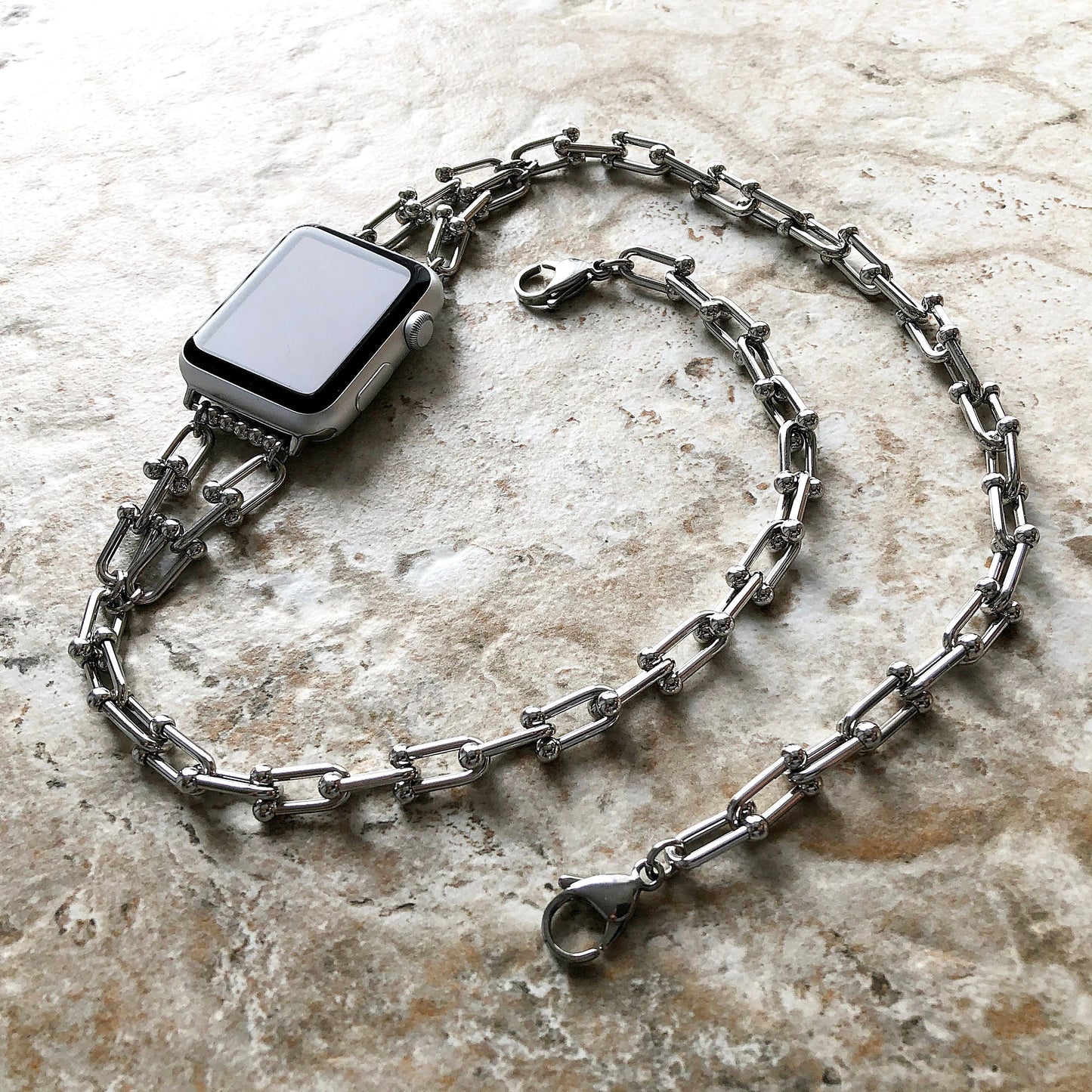 Apple Band Bracelet for iWatch Ultra 2 9 8 7 6 SE 5 4 3 2 1 38mm 40mm 41mm 42mm 44mm 45mm 49mm U Shaped Chain Links St Steel Silver Color
