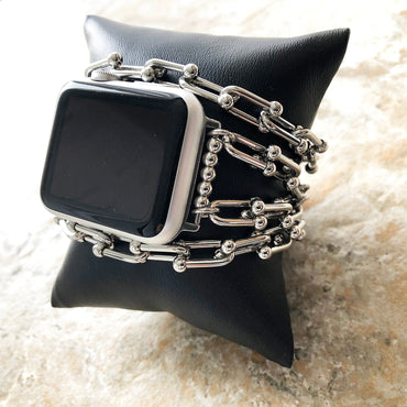 Apple Band Bracelet for iWatch Ultra 2 49mm and 9 8 Series 41mm 45mm Case U Shaped Chain Link Stainless Steel Silver Color Tarnish Resistant