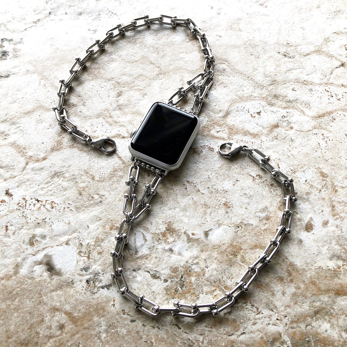 Apple Band Bracelet for iWatch Ultra 2 9 8 7 6 SE 5 4 3 2 1 38mm 40mm 41mm 42mm 44mm 45mm 49mm U Shaped Chain Links St Steel Silver Color