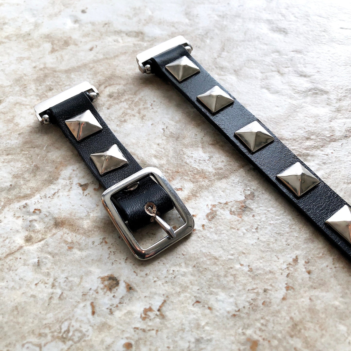 Fitbit Versa 2 3 4 Sense 2 New Black Leather Bands with Silver Color Pyramids Bracelet Twice Double Wrap Around Wrist Straps Style Unisex