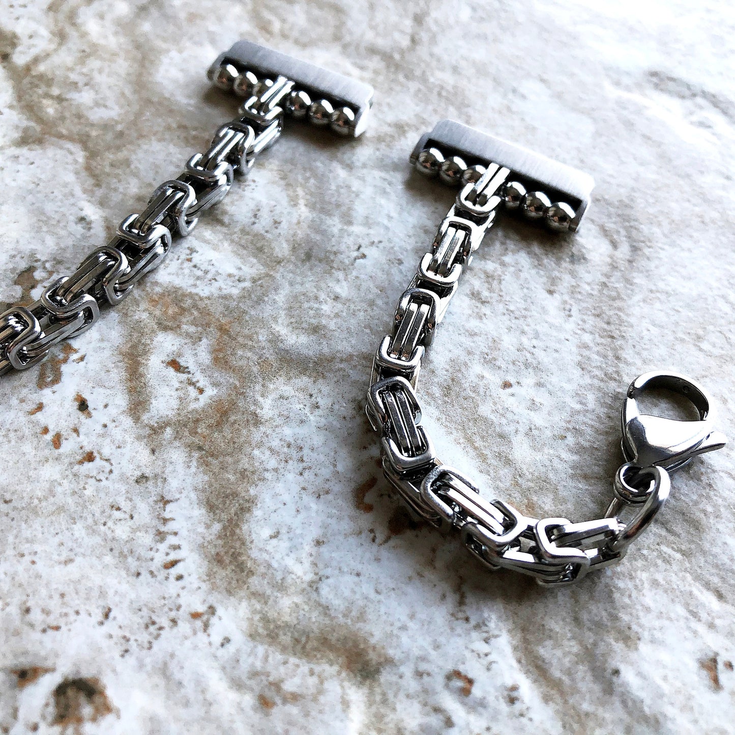Fitbit Versa 2 3 4 Sense 2 Handmade Bracelet Band Byzantine Chain 4mm Triple Around Wrist Style Tarnish Resistant Silver Stainless Steel