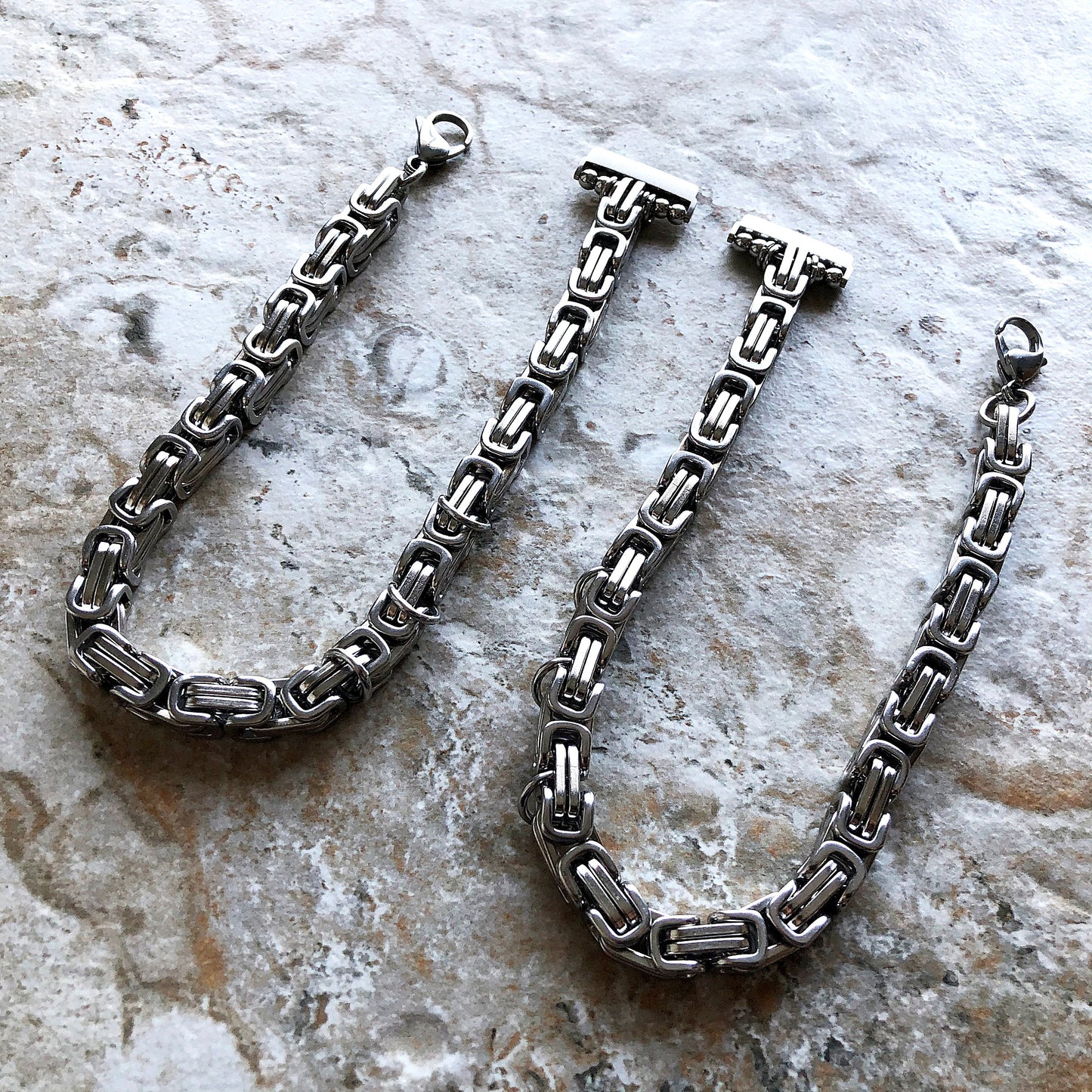 Fitbit Versa 2 3 4 Sense 2 Handmade Bracelet Band Byzantine Chain 8mm Triple Around Wrist Style Tarnish Resistant Silver Stainless Steel