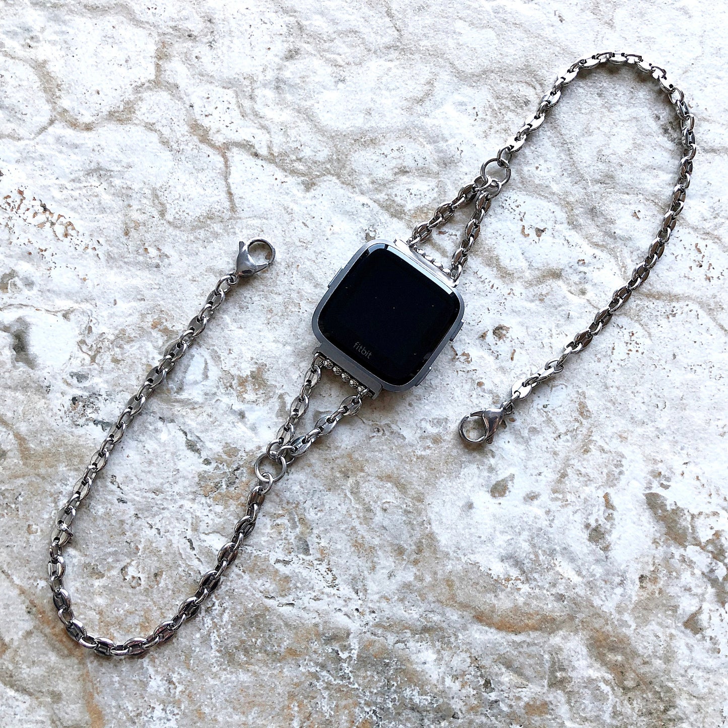 Fitbit Versa 2 3 4 Sense 2 Handmade Bracelet Band Coffee Bean 5mm Triple Around Wrist Style Tarnish Resistant Silver Color Stainless Steel