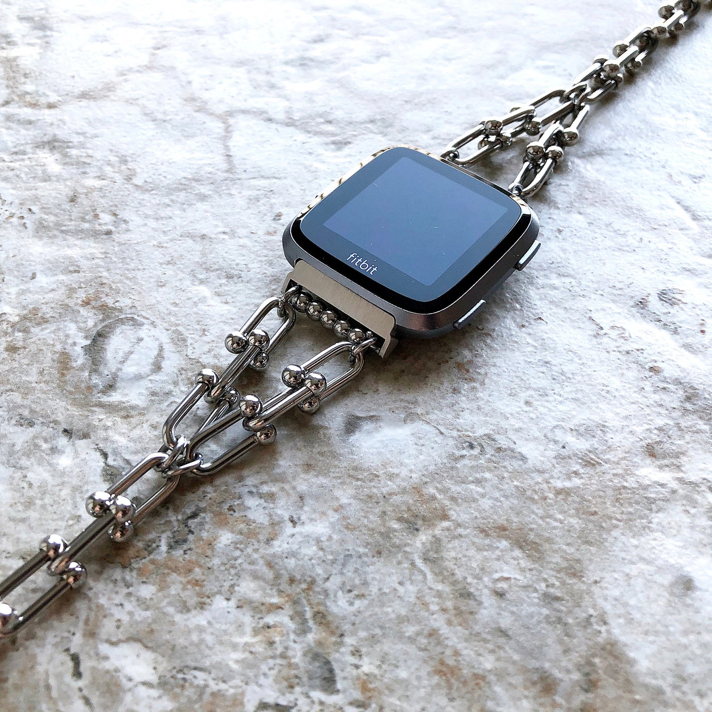 Fitbit Versa 2 3 4 Sense 2 Handmade Bracelet Band U Shaped Chain Triple Around Wrist Style Tarnish Resistant Silver Color Stainless Steel
