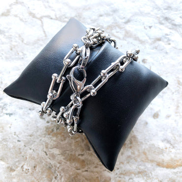 Fitbit Versa 2 3 4 Sense 2 Handmade Bracelet Band U Shaped Chain Triple Around Wrist Style Tarnish Resistant Silver Color Stainless Steel