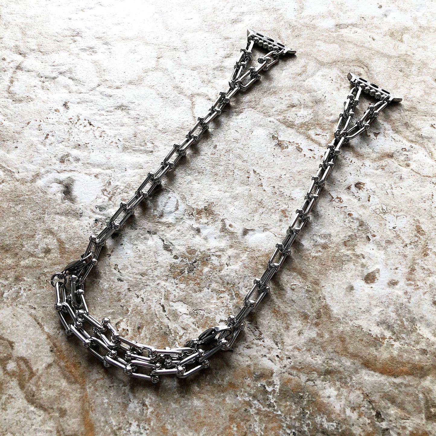 Apple Band Bracelet for iWatch Ultra 2 9 8 7 6 SE 5 4 3 2 1 38mm 40mm 41mm 42mm 44mm 45mm 49mm U Shaped Chain Links St Steel Silver Color