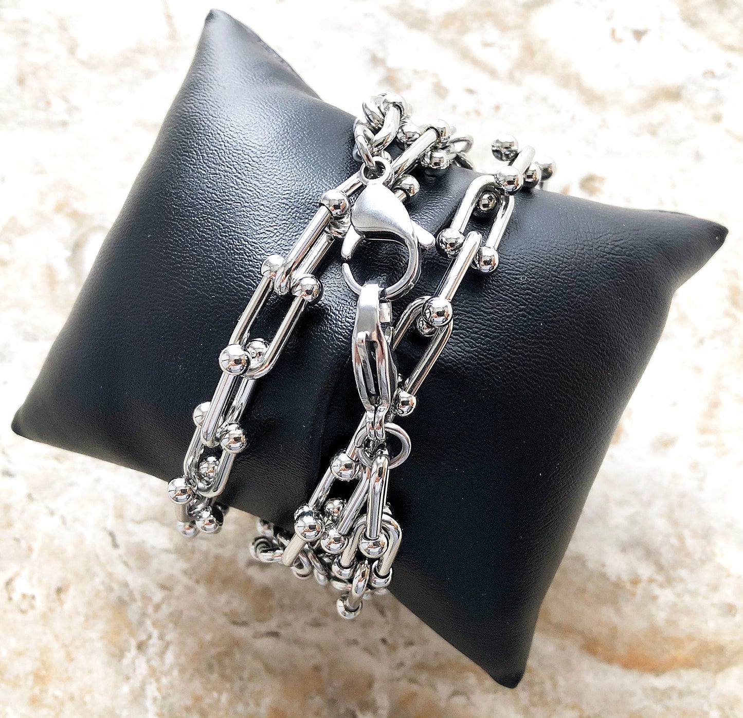 Apple Band Bracelet for iWatch Ultra 2 9 8 7 6 SE 5 4 3 2 1 38mm 40mm 41mm 42mm 44mm 45mm 49mm U Shaped Chain Links St Steel Silver Color