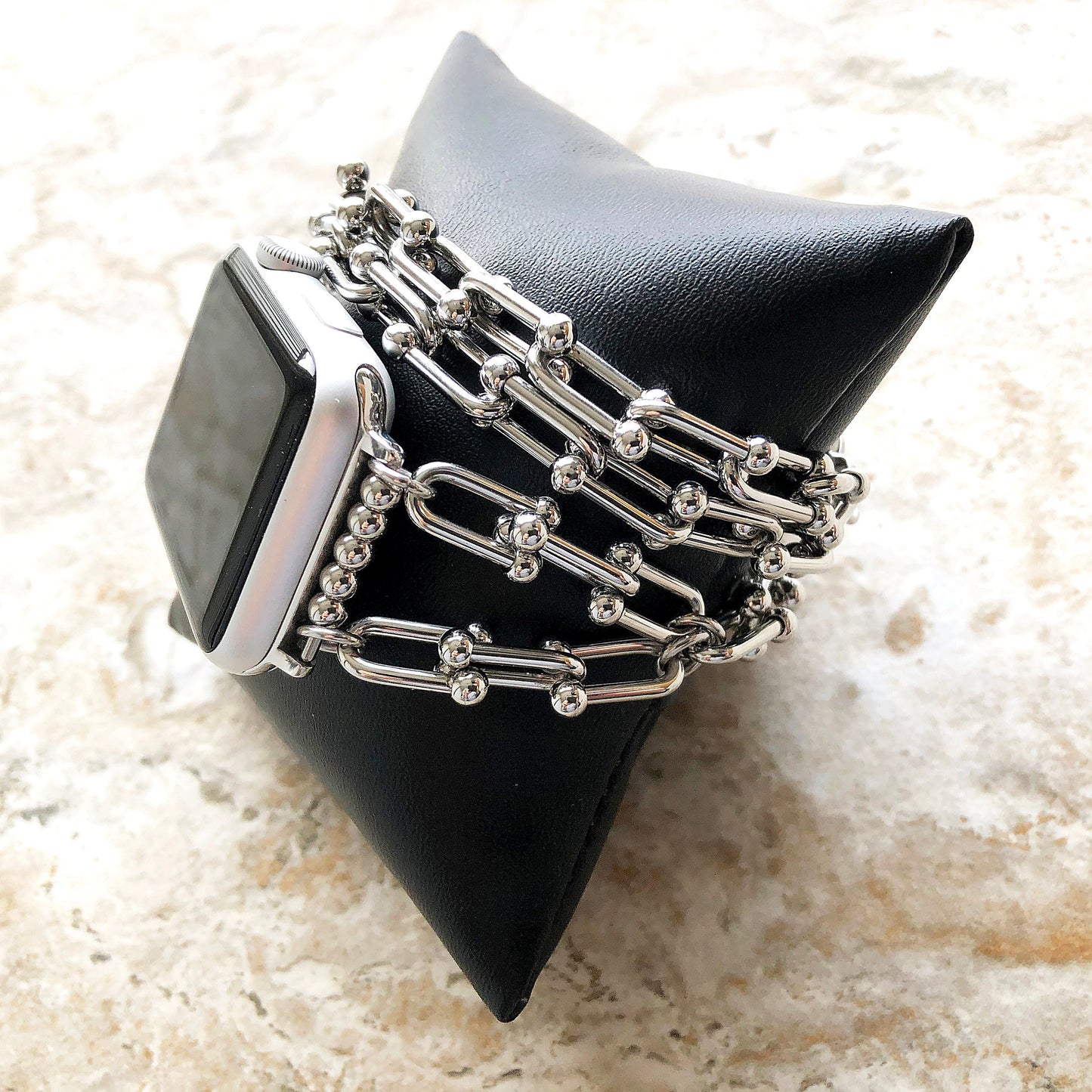Apple Band Bracelet for iWatch Ultra 2 9 8 7 6 SE 5 4 3 2 1 38mm 40mm 41mm 42mm 44mm 45mm 49mm U Shaped Chain Links St Steel Silver Color