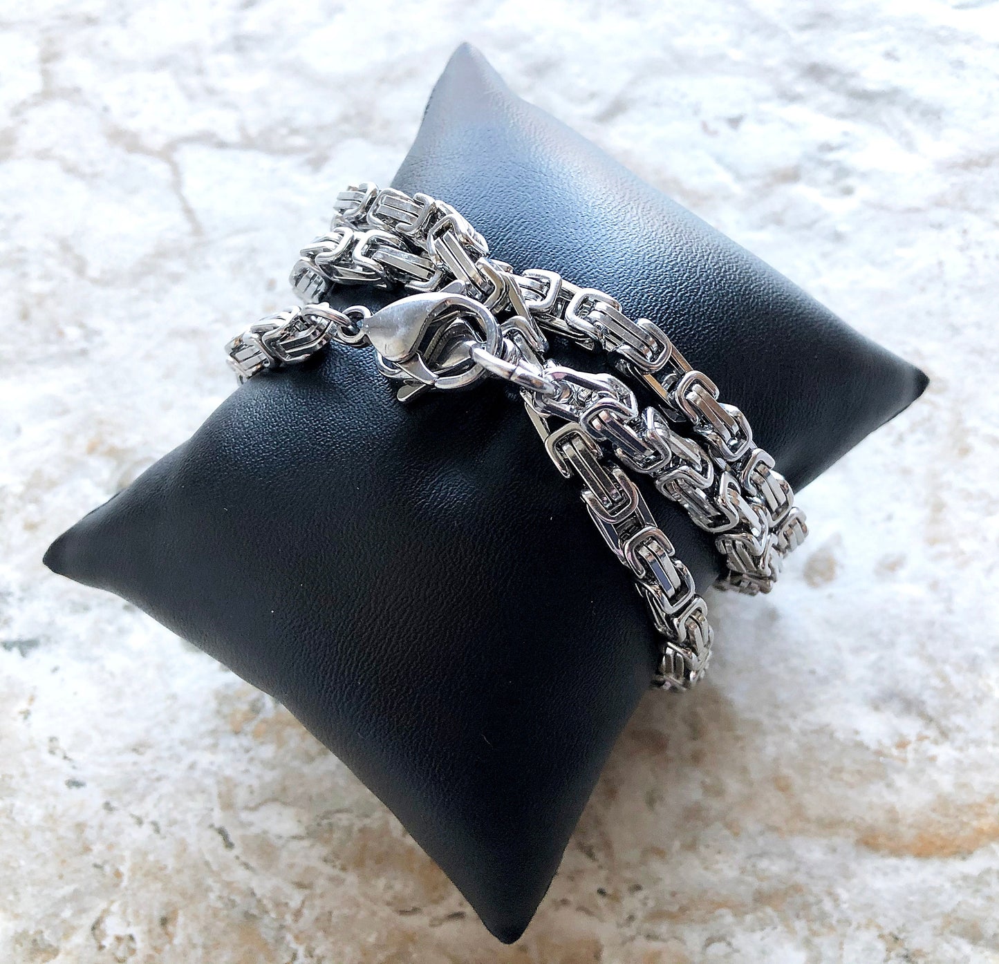 Fitbit Versa 2 3 4 Sense 2 Handmade Bracelet Band Byzantine Chain 4mm Triple Around Wrist Style Tarnish Resistant Silver Stainless Steel
